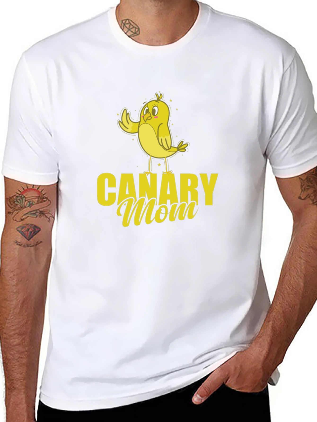 Canary Mom Black T-Shirt with Cute Bird Graphic