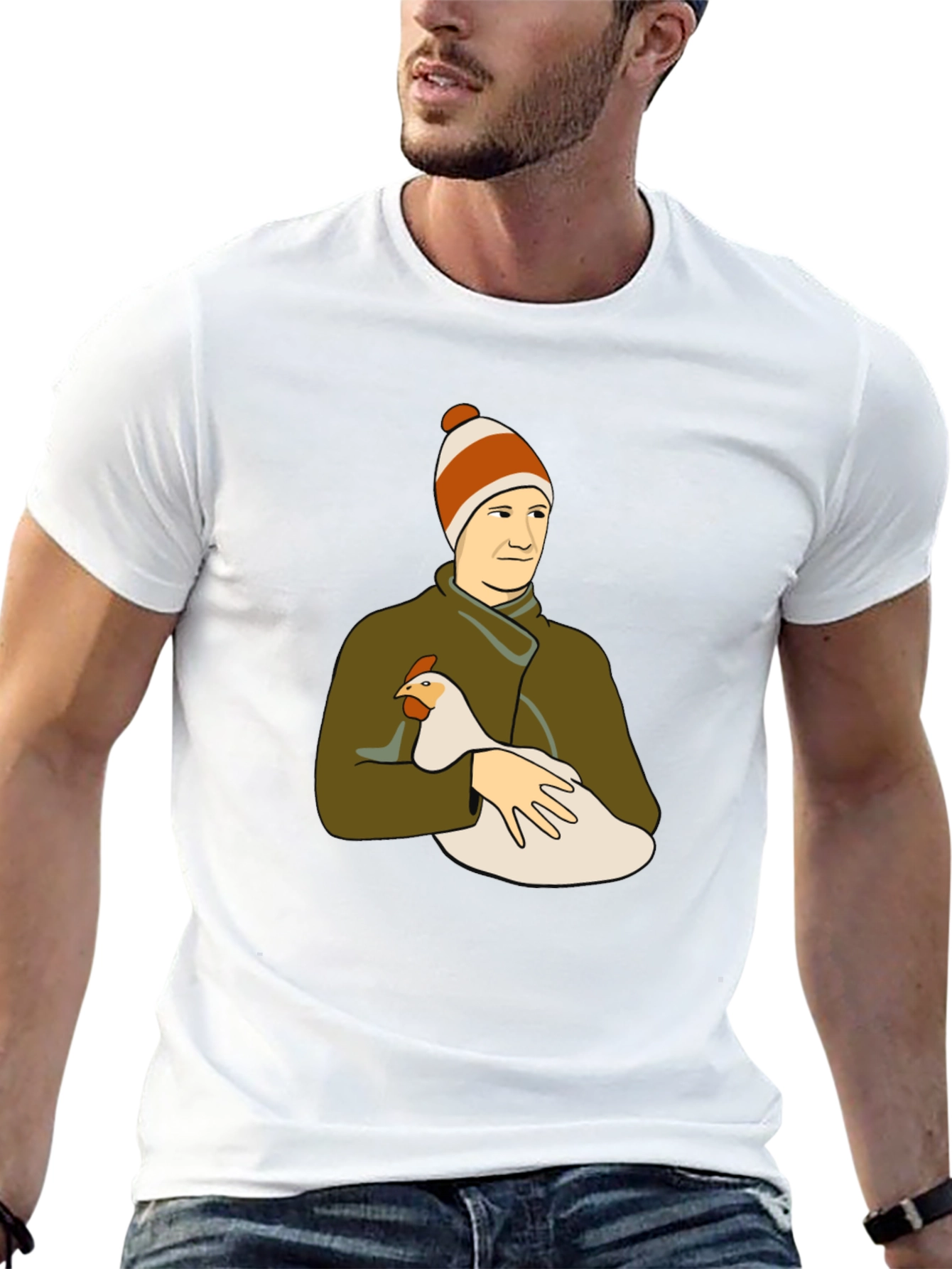 Man with Chicken Graphic T-Shirt