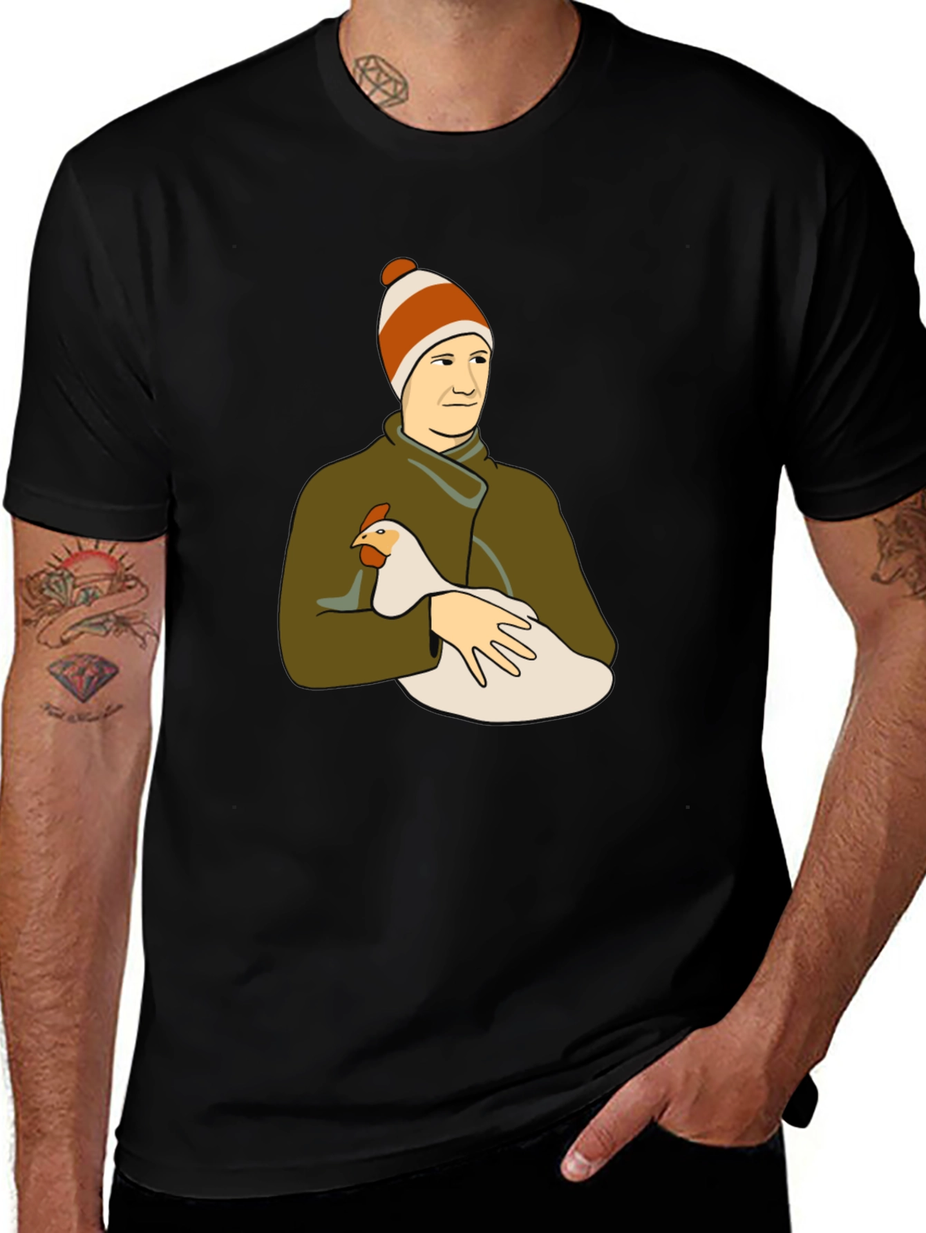 Man with Chicken Graphic T-Shirt