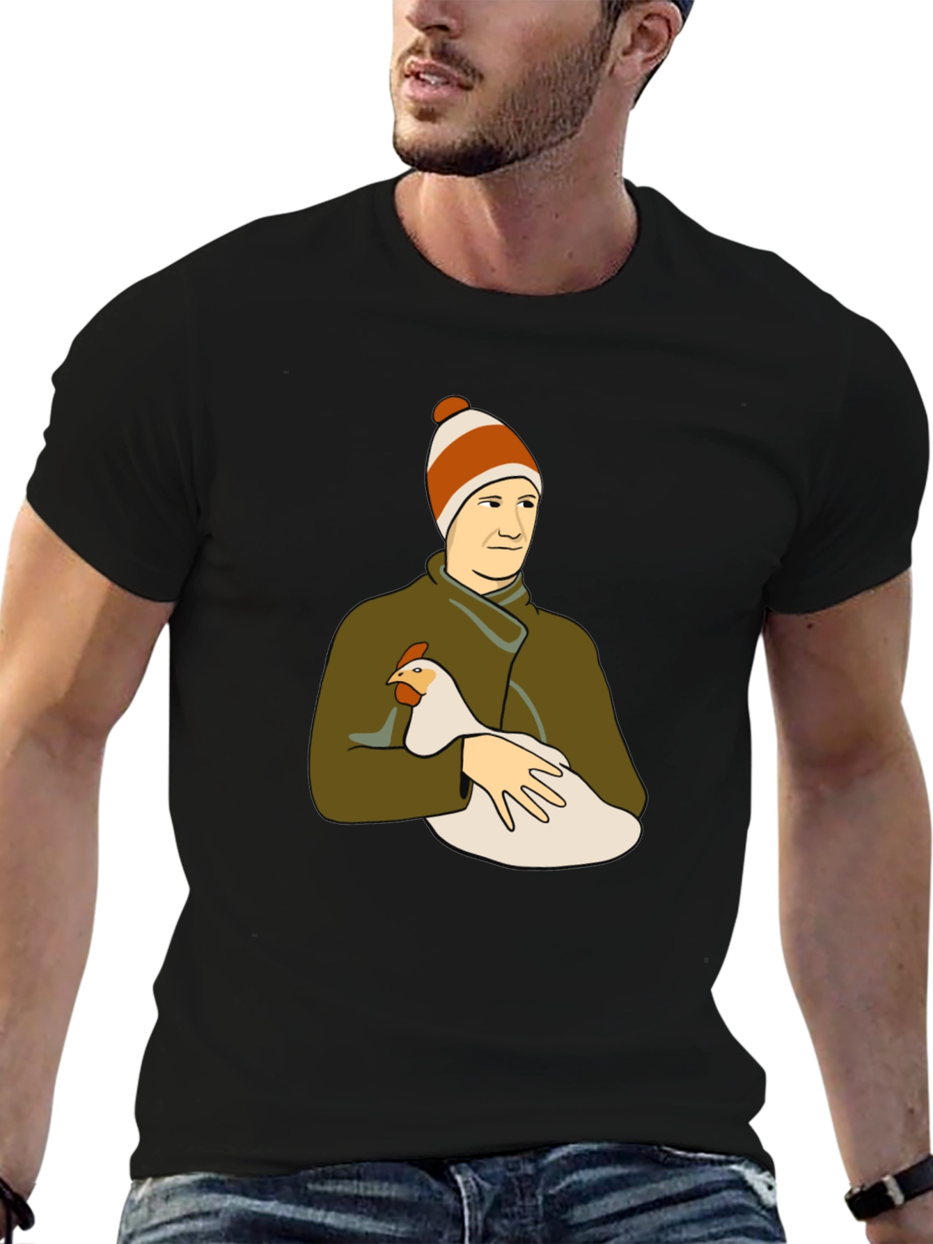 Man with Chicken Graphic T-Shirt