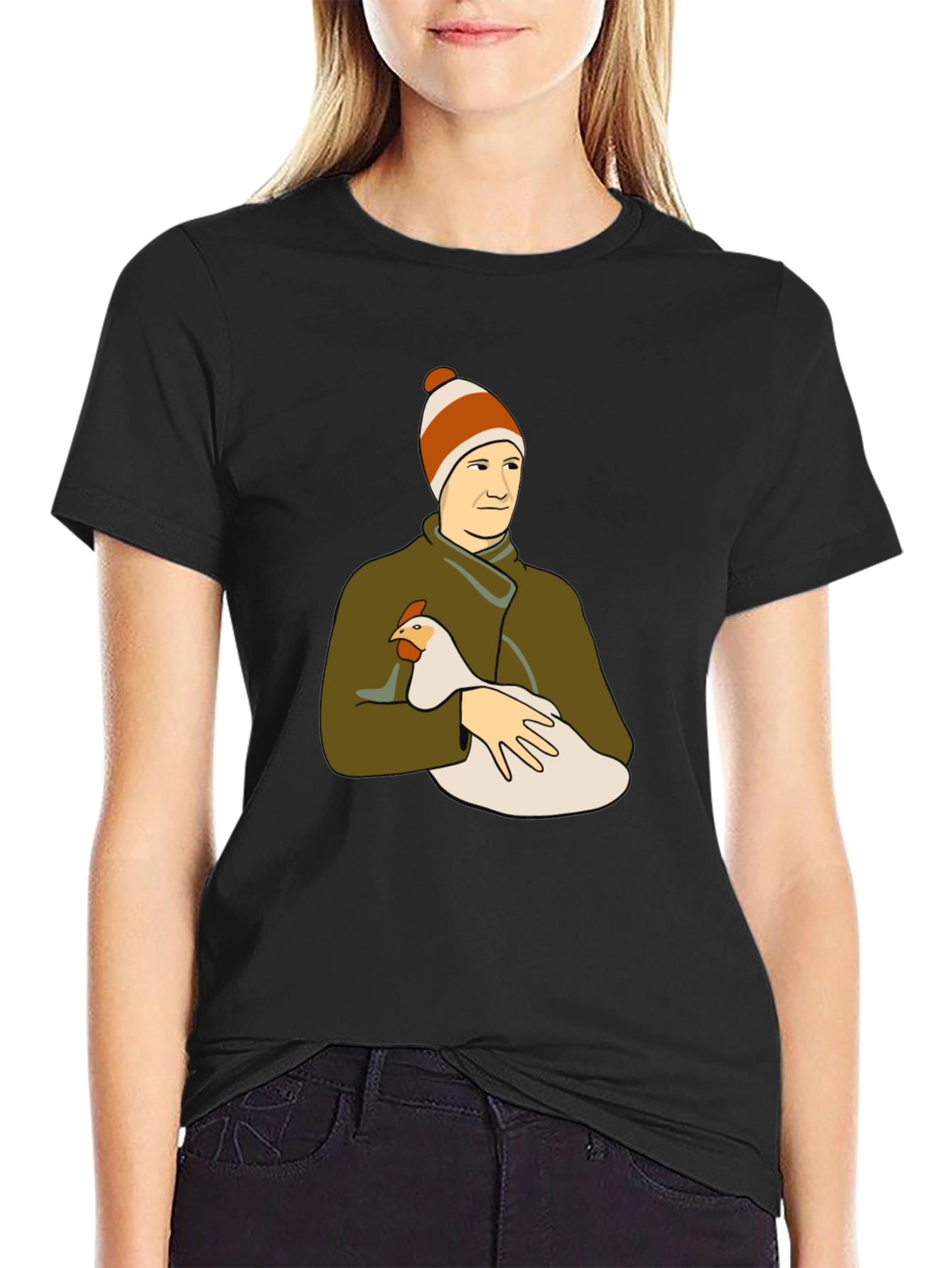 Man with Chicken Graphic T-Shirt