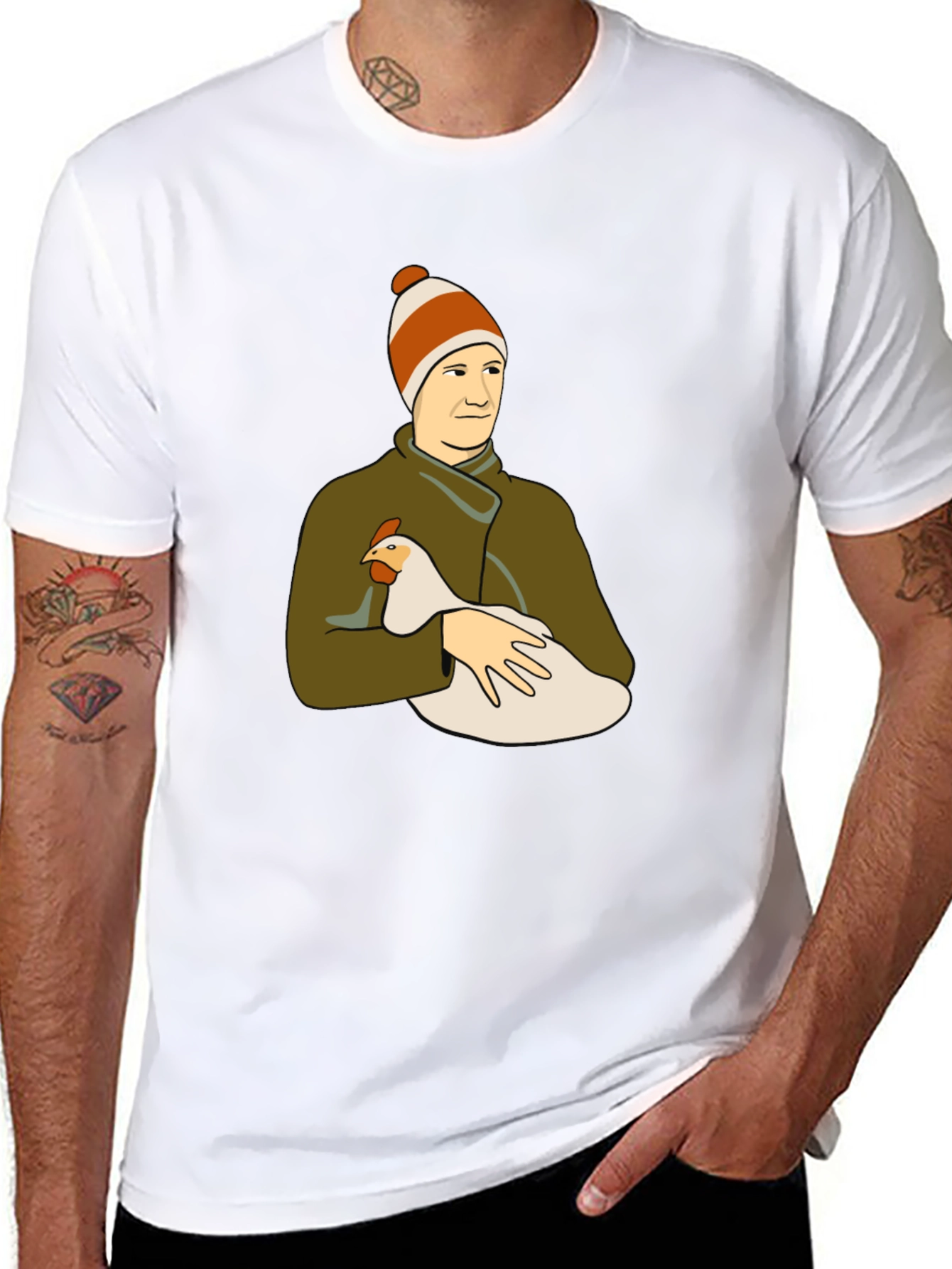 Man with Chicken Graphic T-Shirt