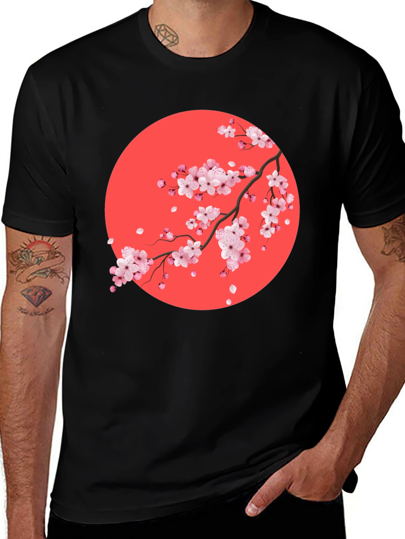 Sakura Blossom Graphic Tee - Mens Black T-Shirt