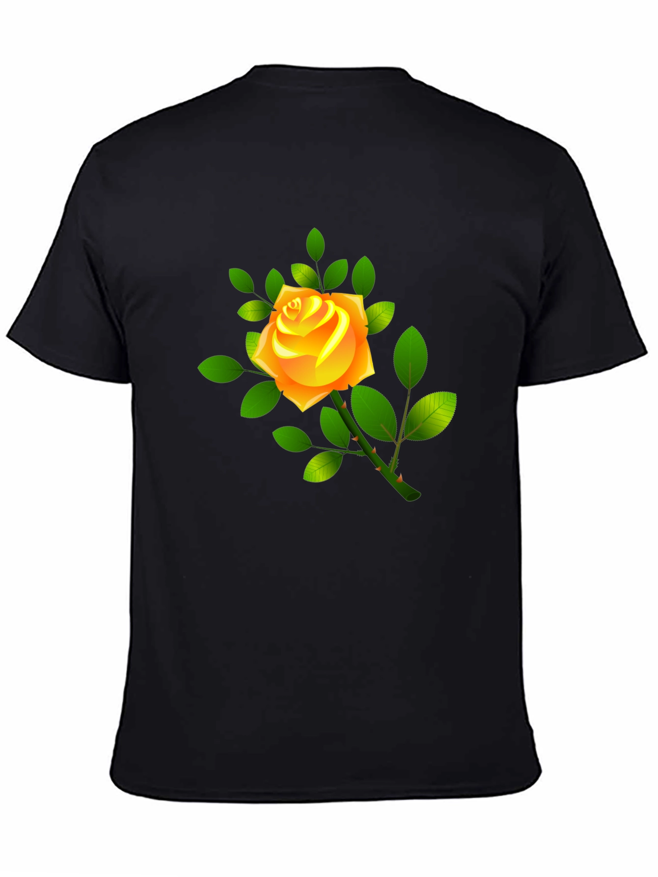Black Tee with Yellow Rose Graphic