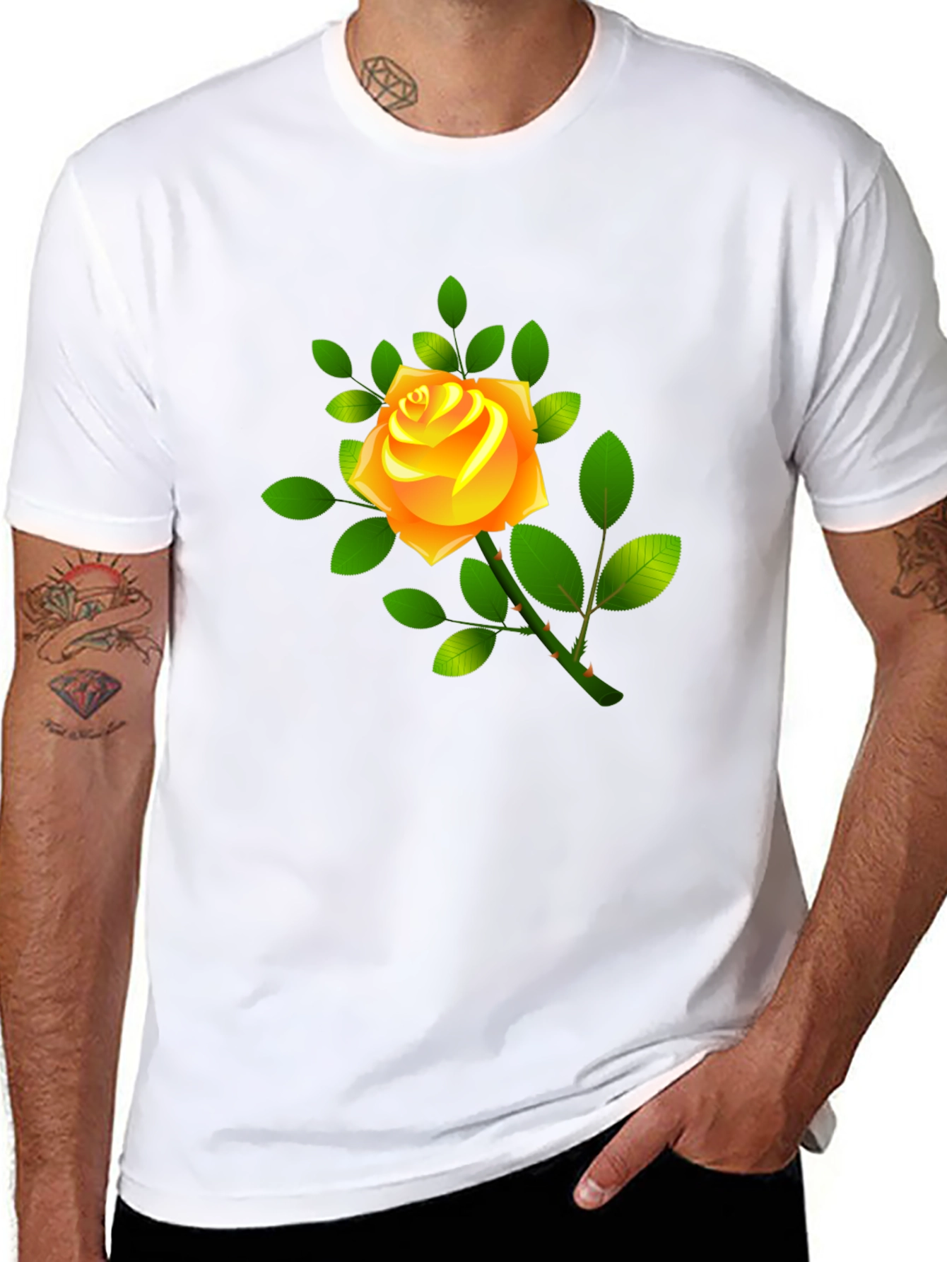 Black Tee with Yellow Rose Graphic
