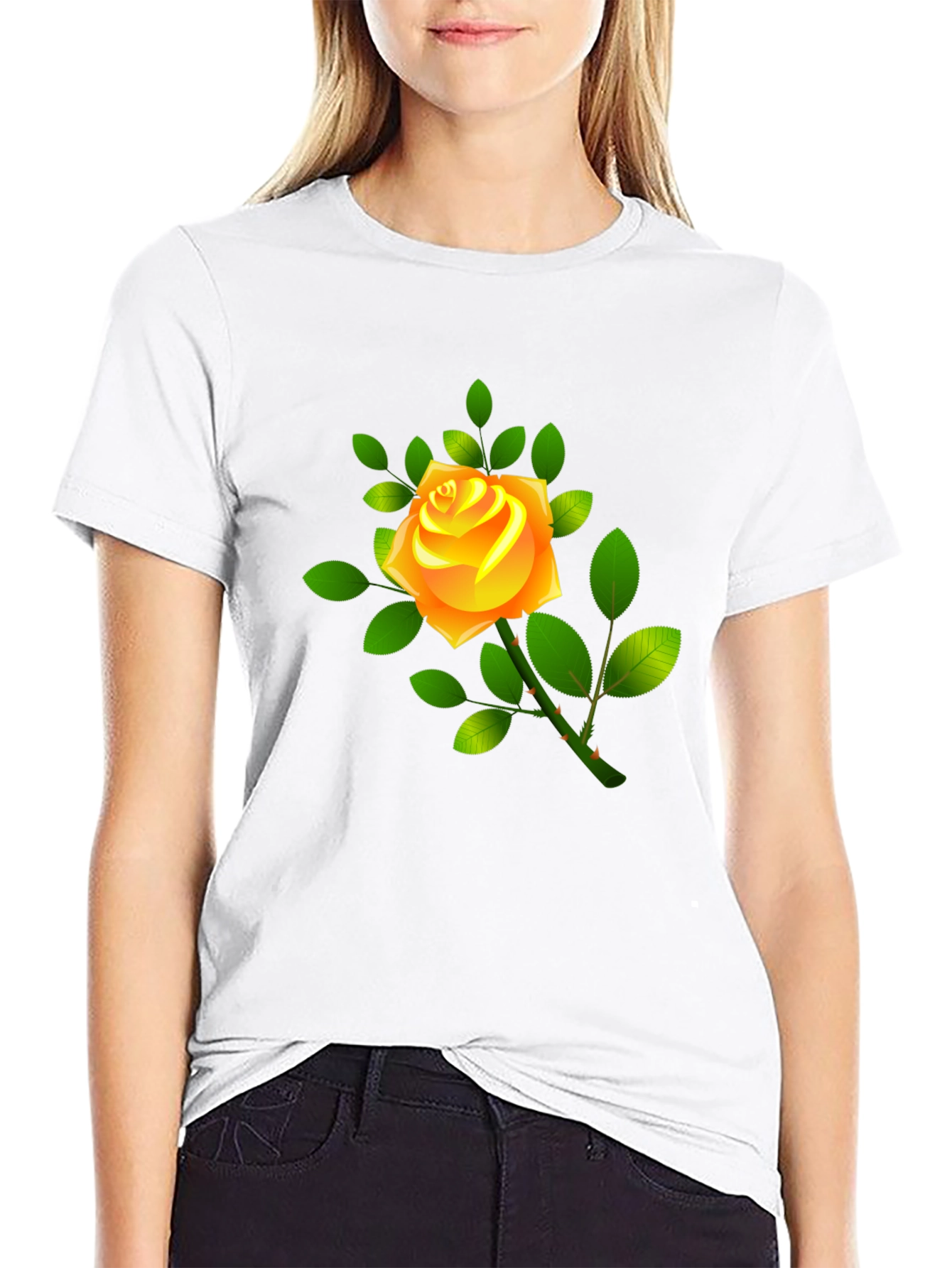 Black Tee with Yellow Rose Graphic