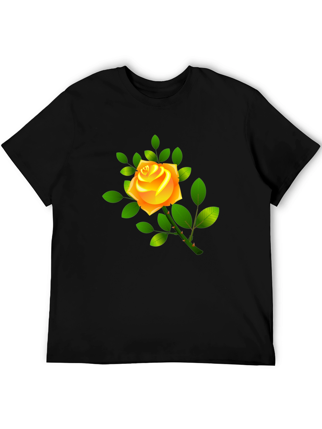 Black Tee with Yellow Rose Graphic