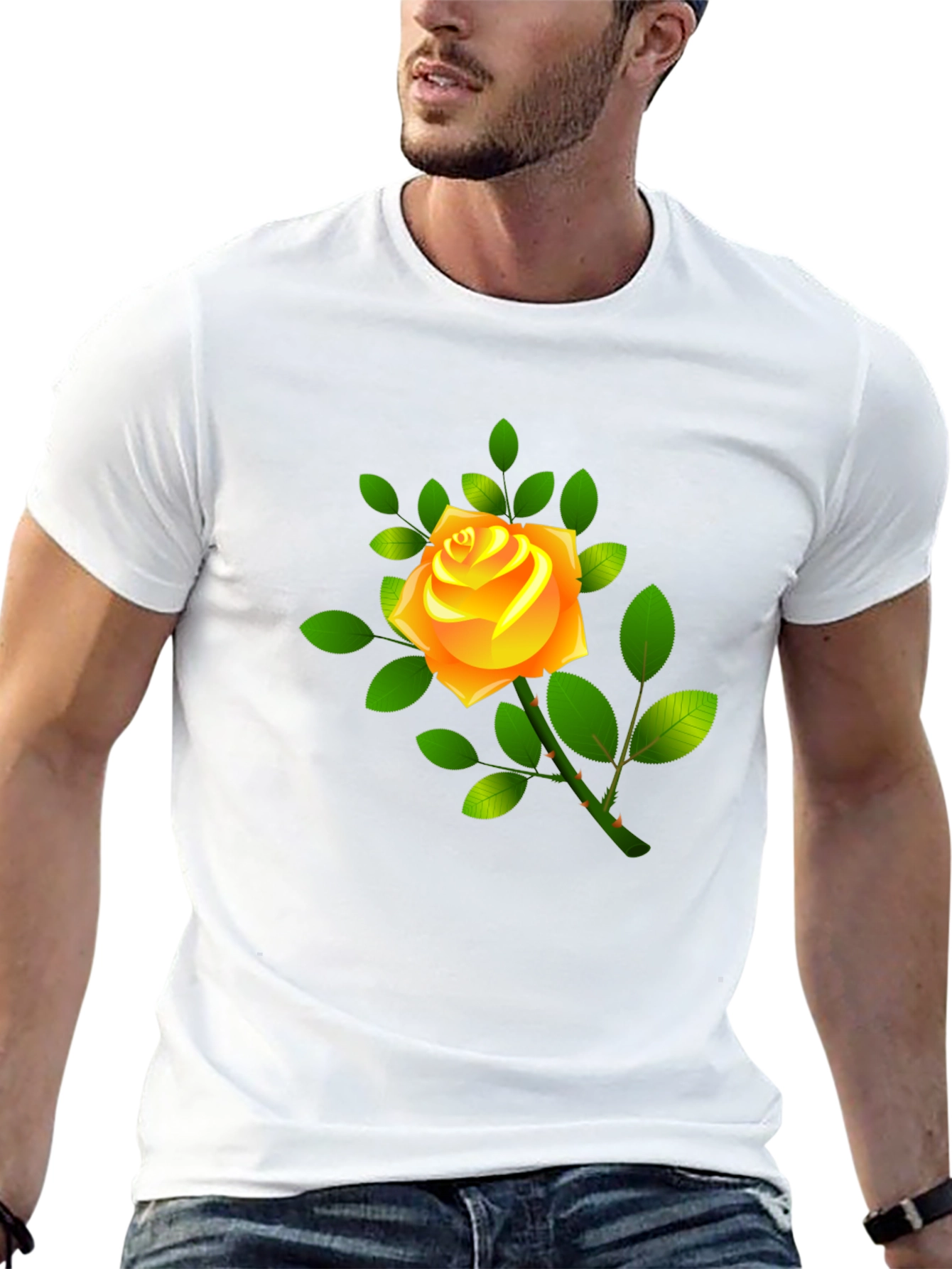 Black Tee with Yellow Rose Graphic