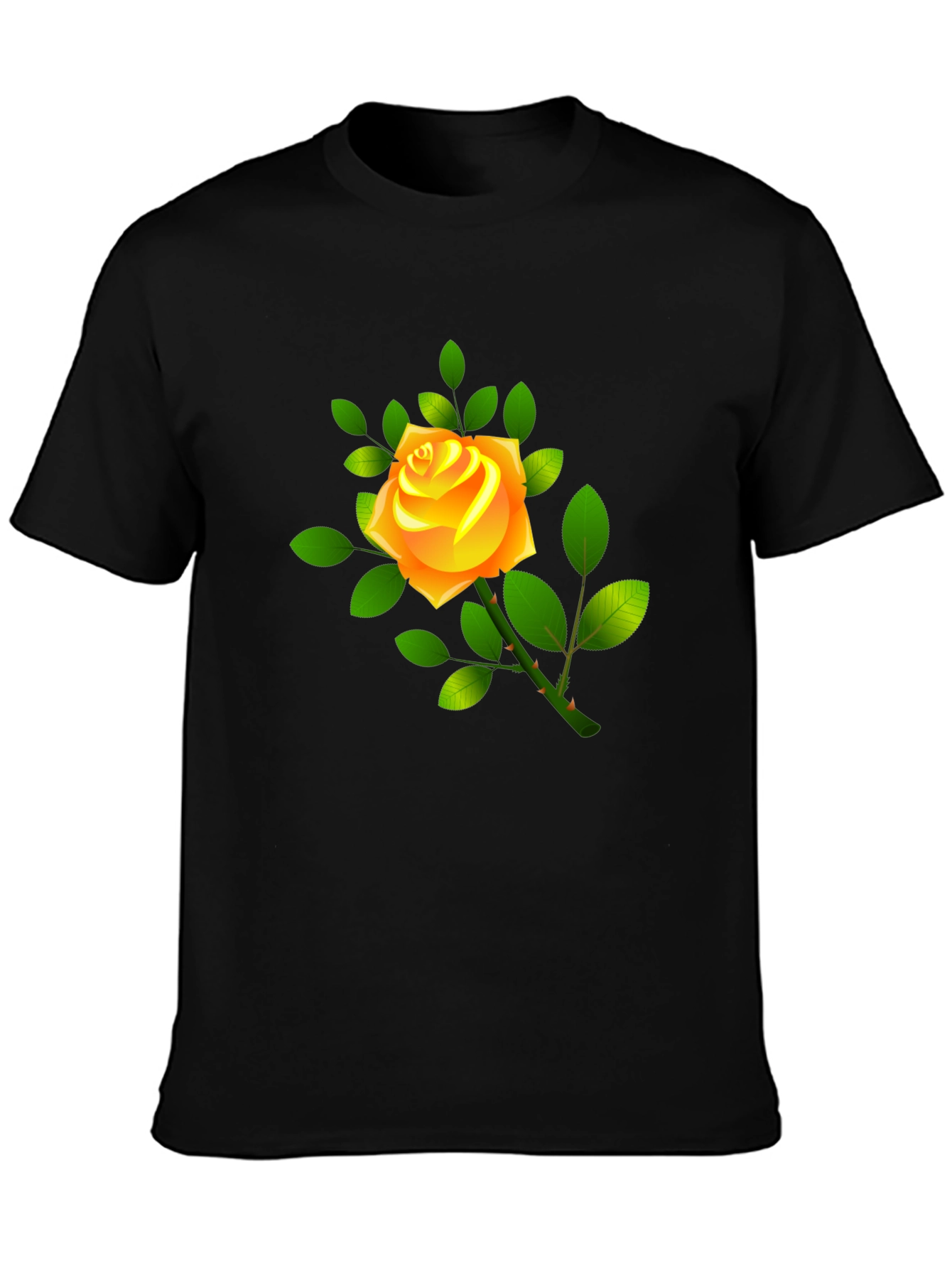 Black Tee with Yellow Rose Graphic