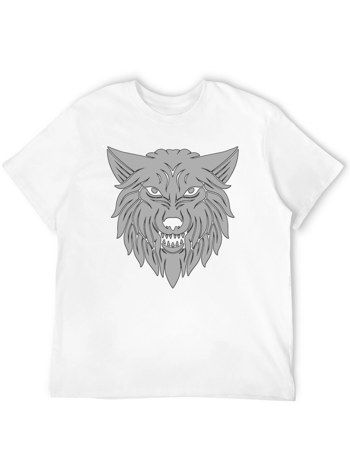 Mens Black T-Shirt with Gray Wolf Graphic