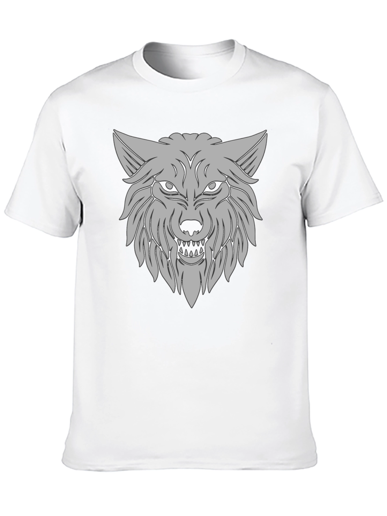 Mens Black T-Shirt with Gray Wolf Graphic