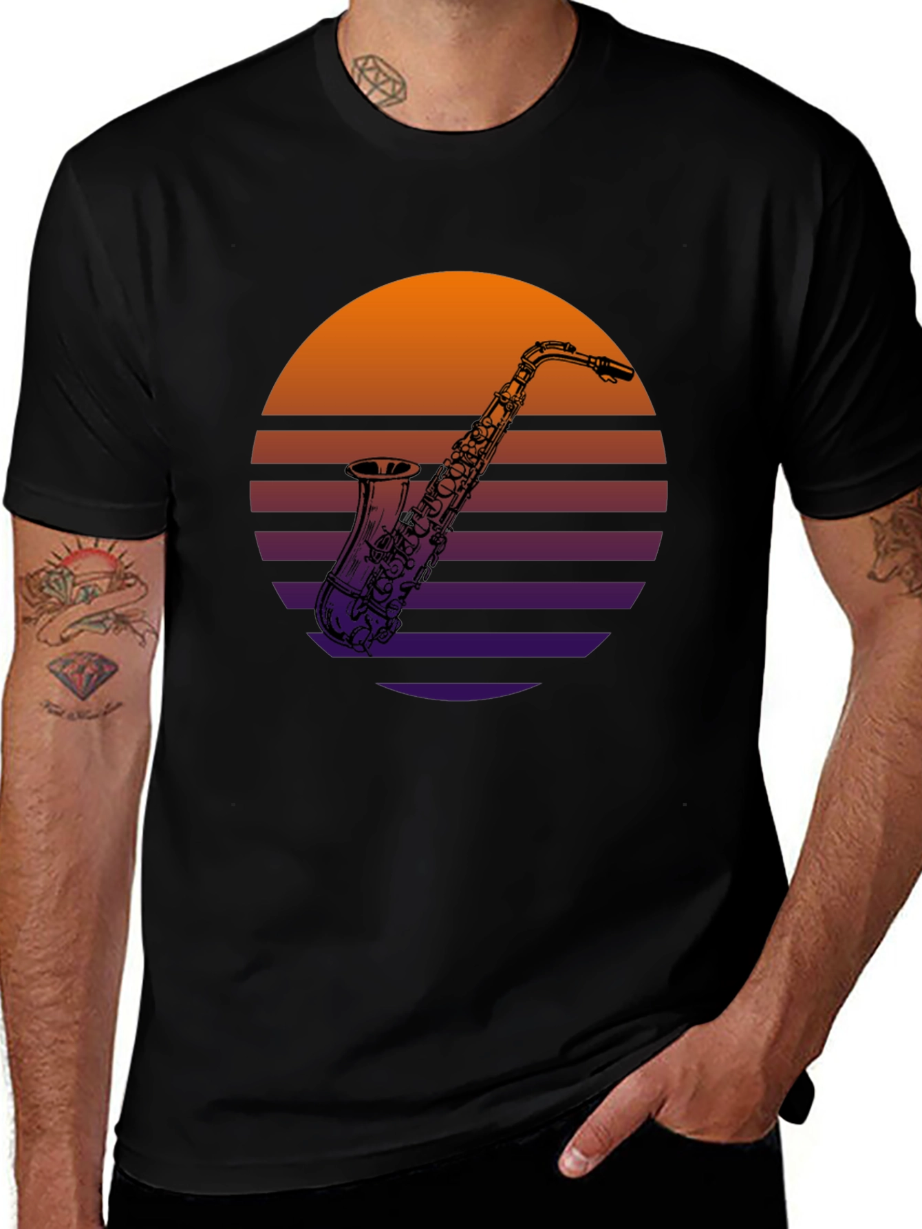 Retro Saxophone Sunset T-Shirt - Music Lover Tee