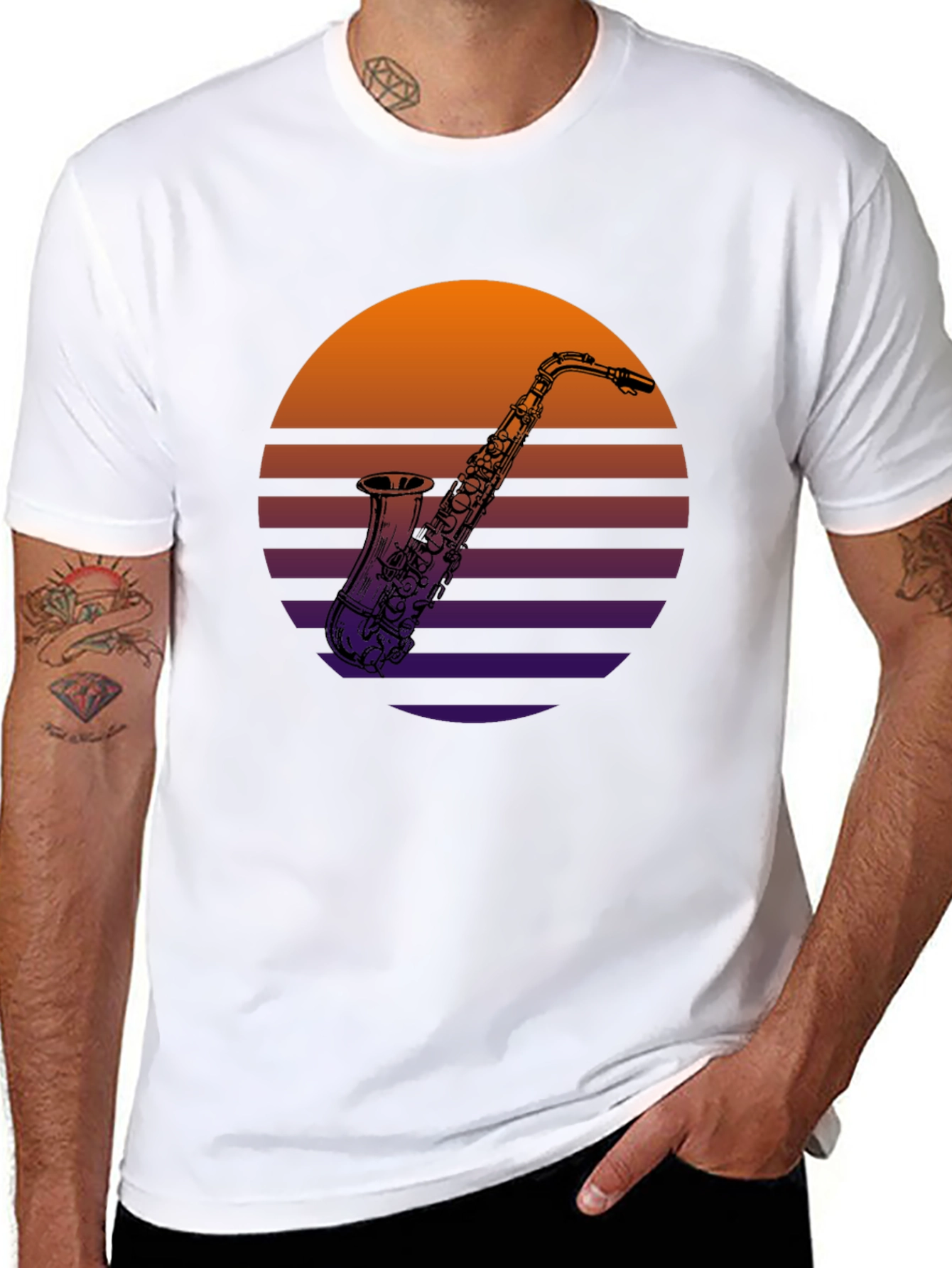 Retro Saxophone Sunset T-Shirt - Music Lover Tee
