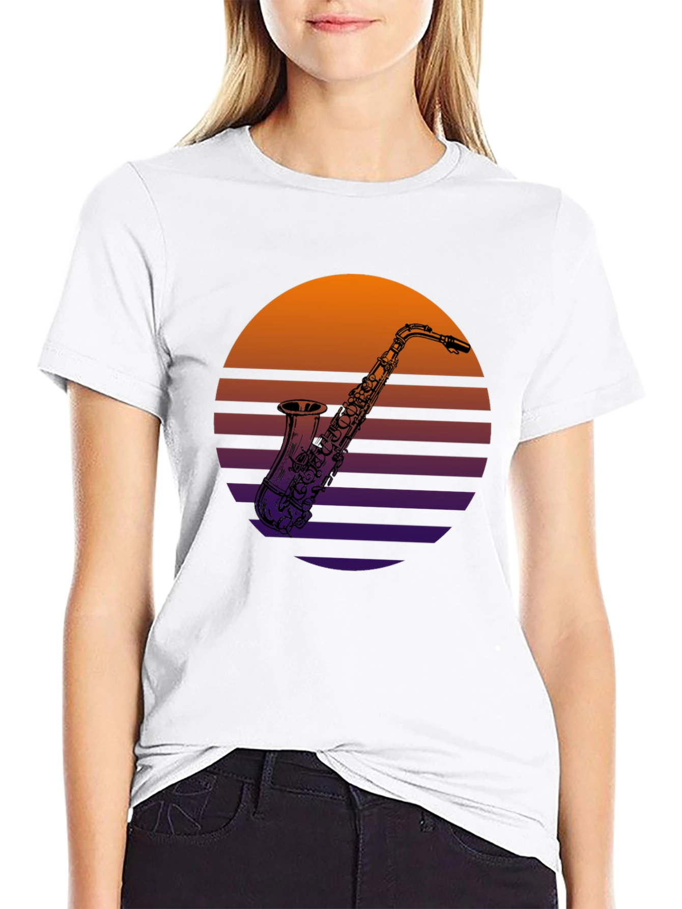 Retro Saxophone Sunset T-Shirt - Music Lover Tee