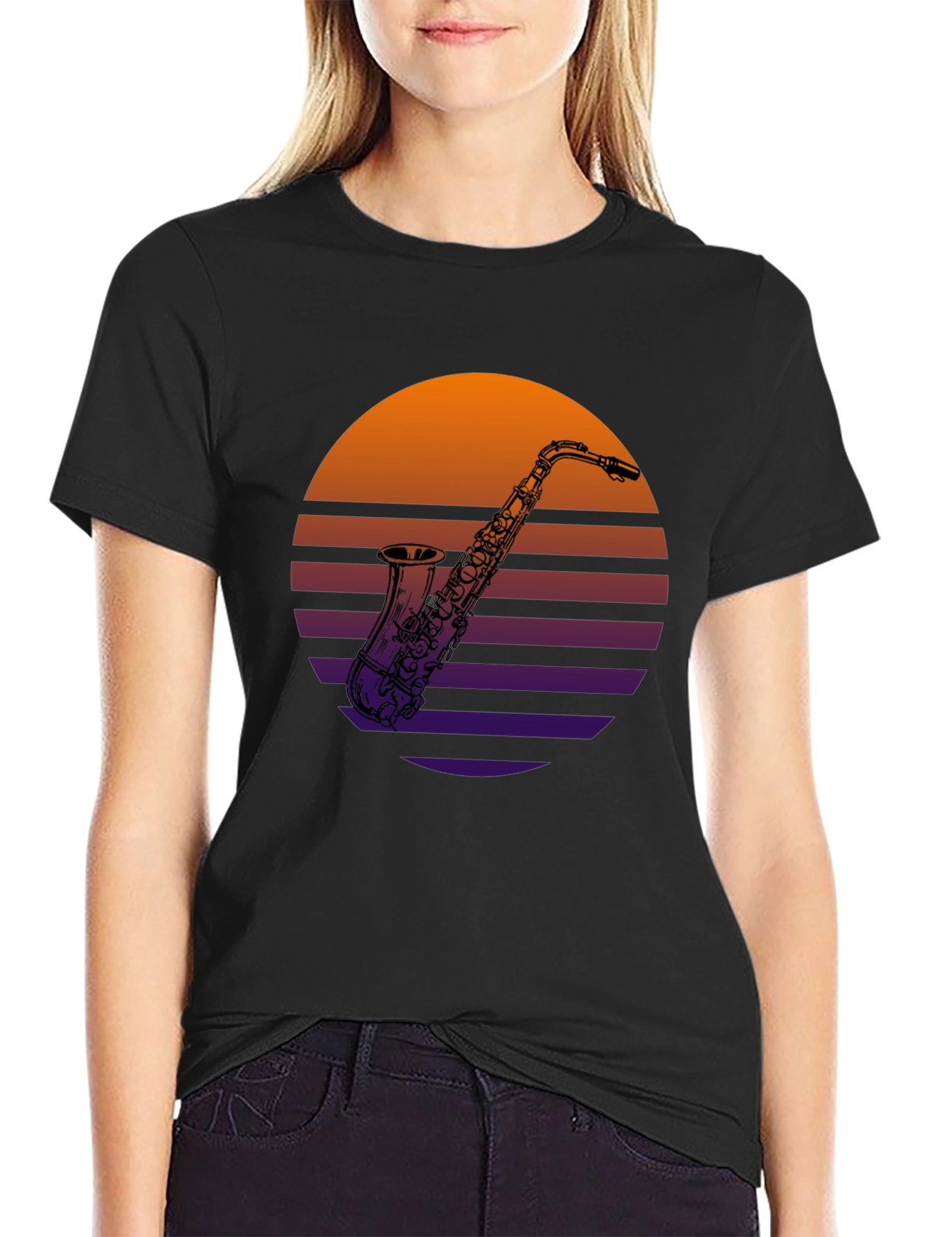 Retro Saxophone Sunset T-Shirt - Music Lover Tee