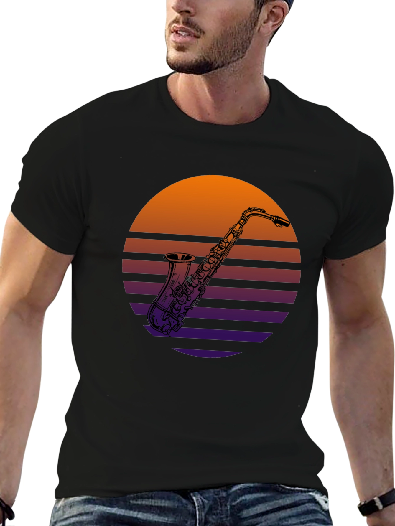 Retro Saxophone Sunset T-Shirt - Music Lover Tee
