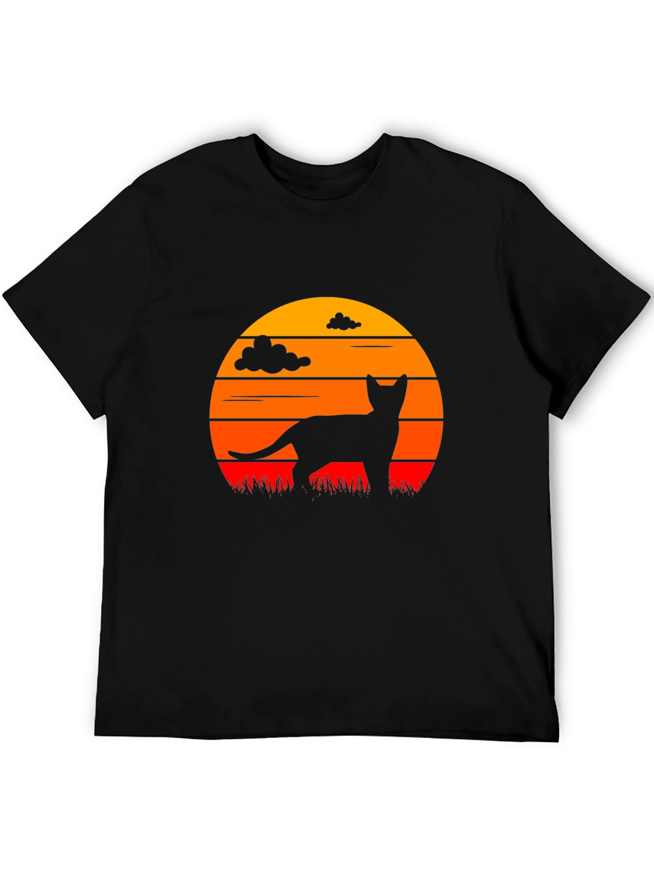 Cat Silhouette Sunset Graphic T-Shirt