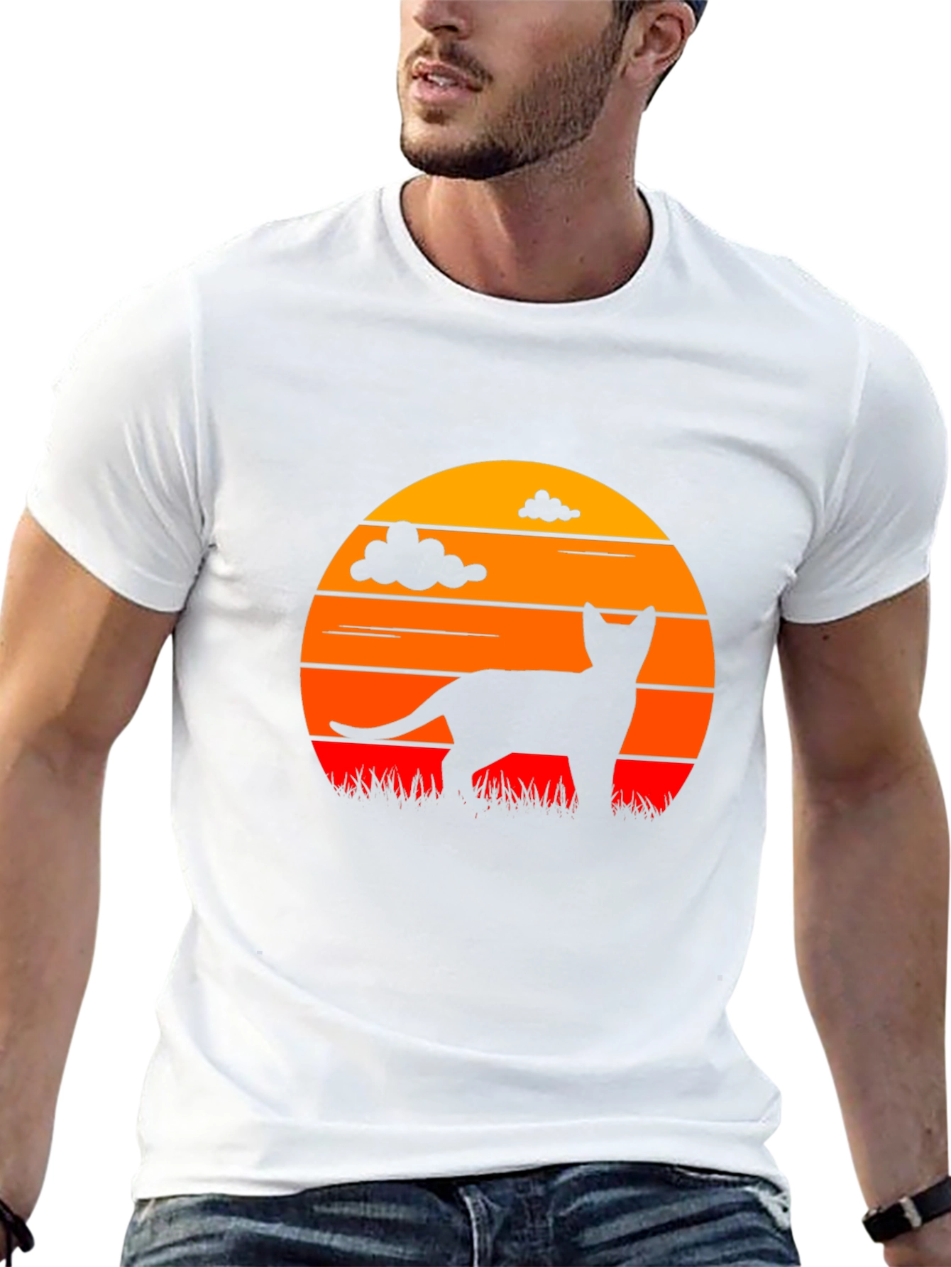 Cat Silhouette Sunset Graphic T-Shirt