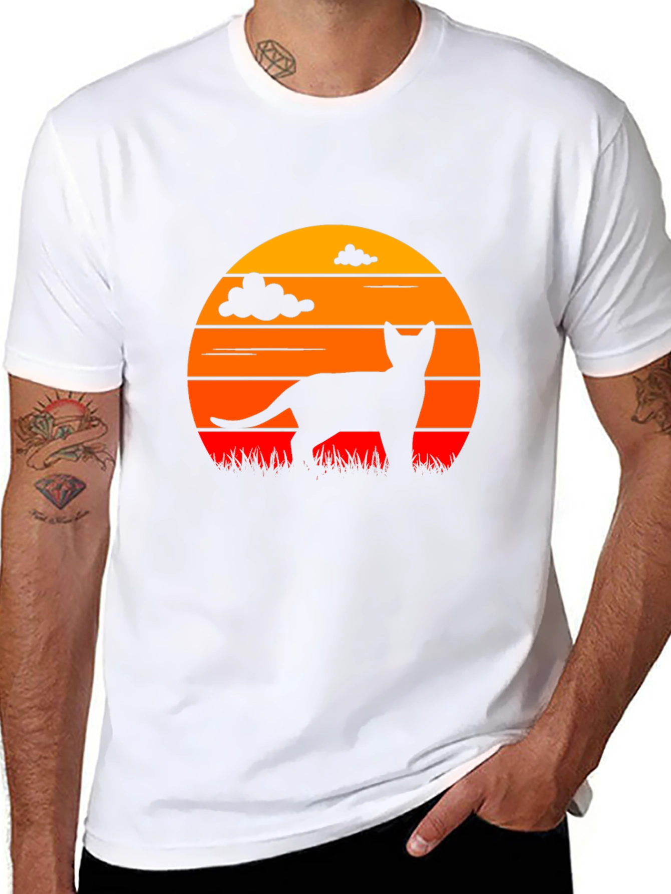 Cat Silhouette Sunset Graphic T-Shirt