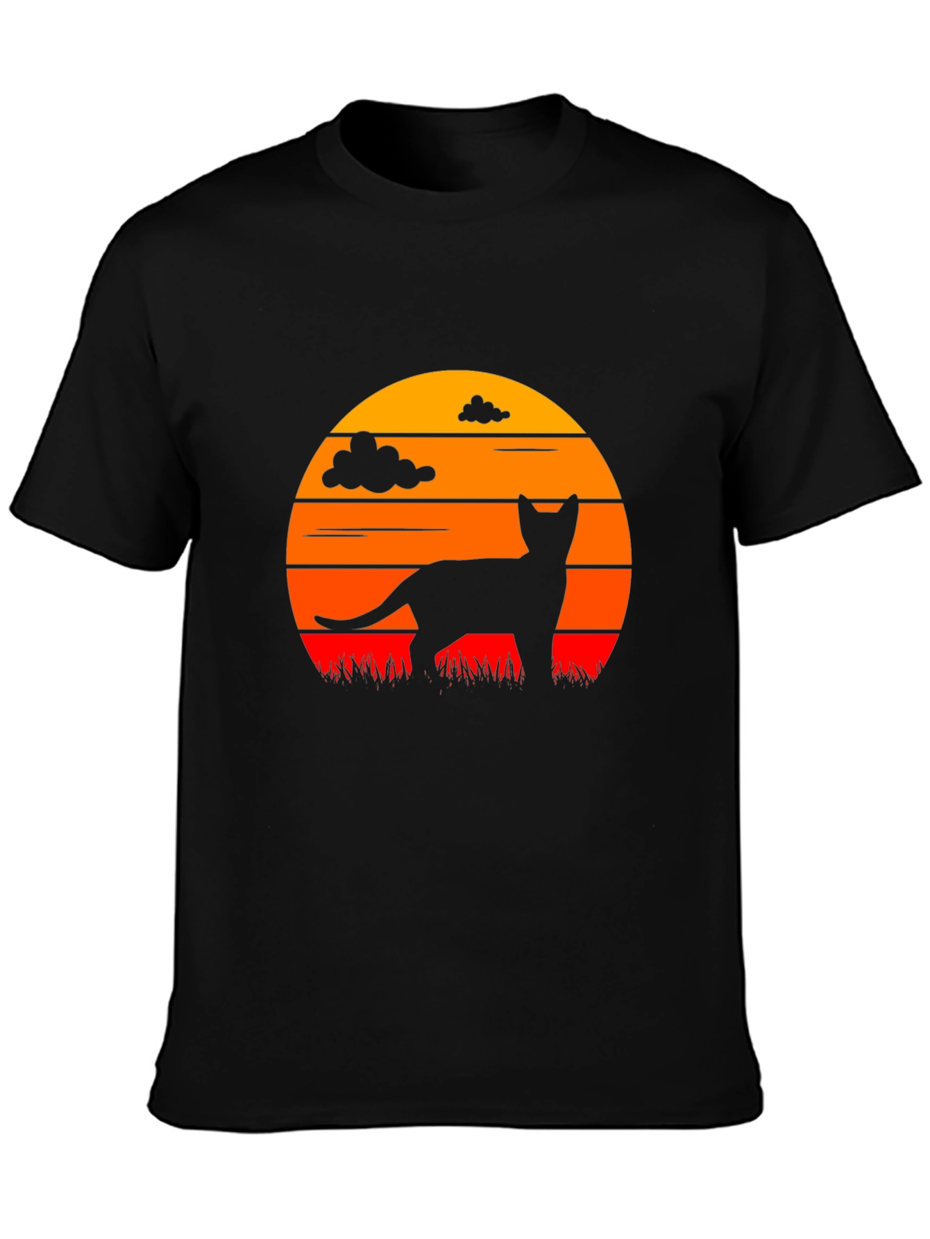 Cat Silhouette Sunset Graphic T-Shirt