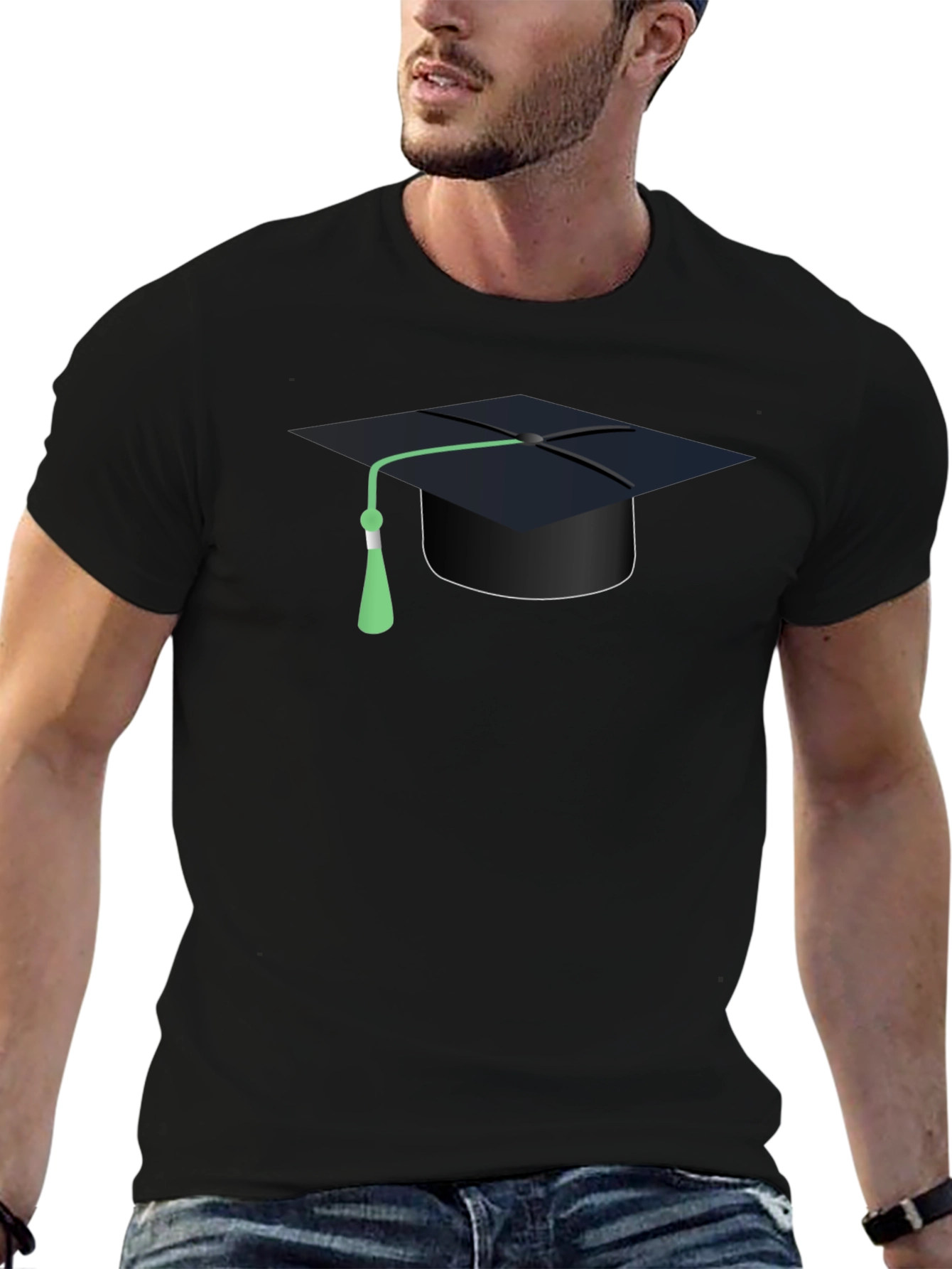Graduation Cap Graphic T-Shirt - Black Cotton Tee