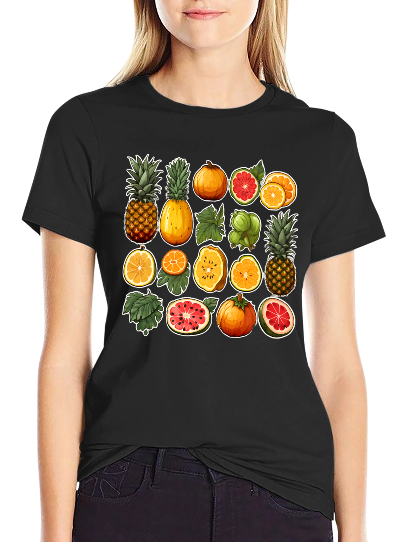 Fruit Collage Graphic T-Shirt - Tropical Design