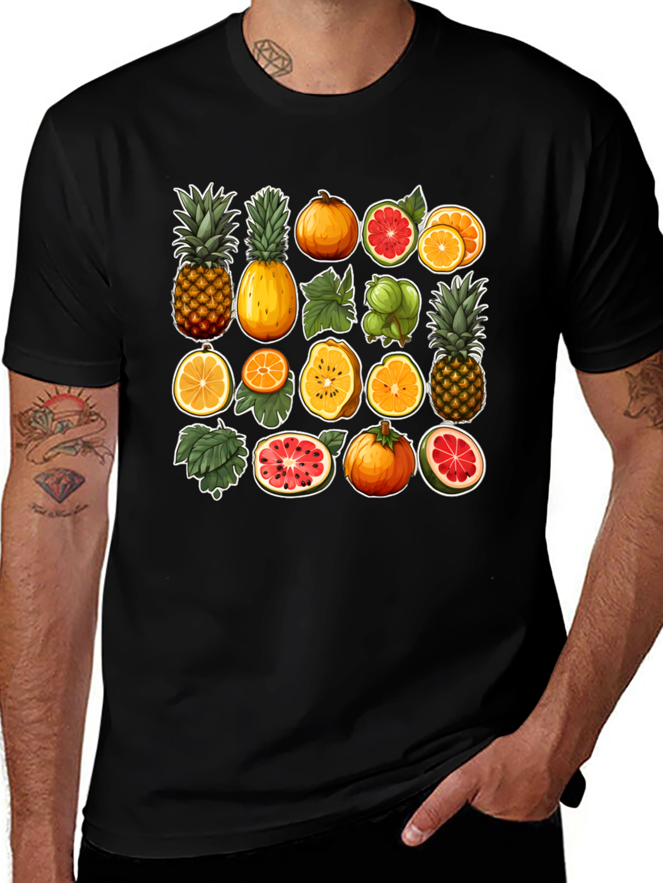 Fruit Collage Graphic T-Shirt - Tropical Design