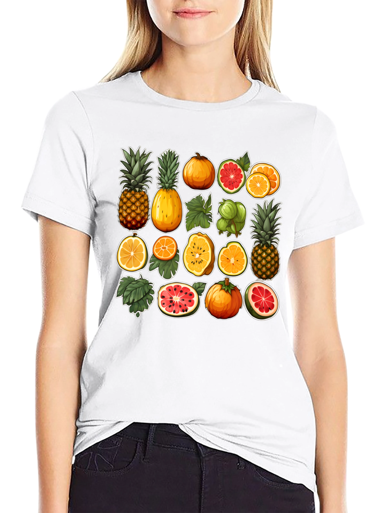 Fruit Collage Graphic T-Shirt - Tropical Design