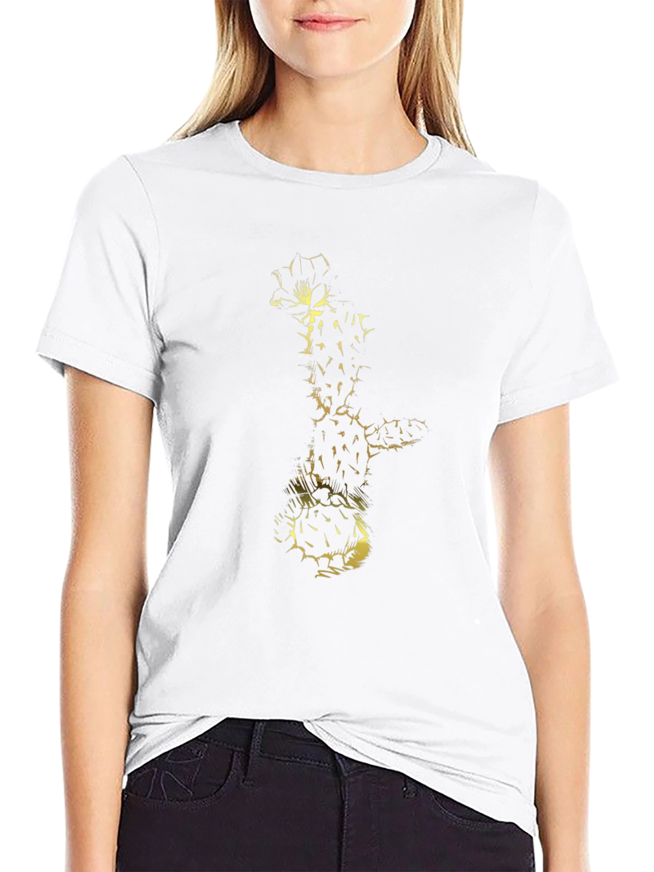 Golden Cactus Black T-Shirt - Desert Style