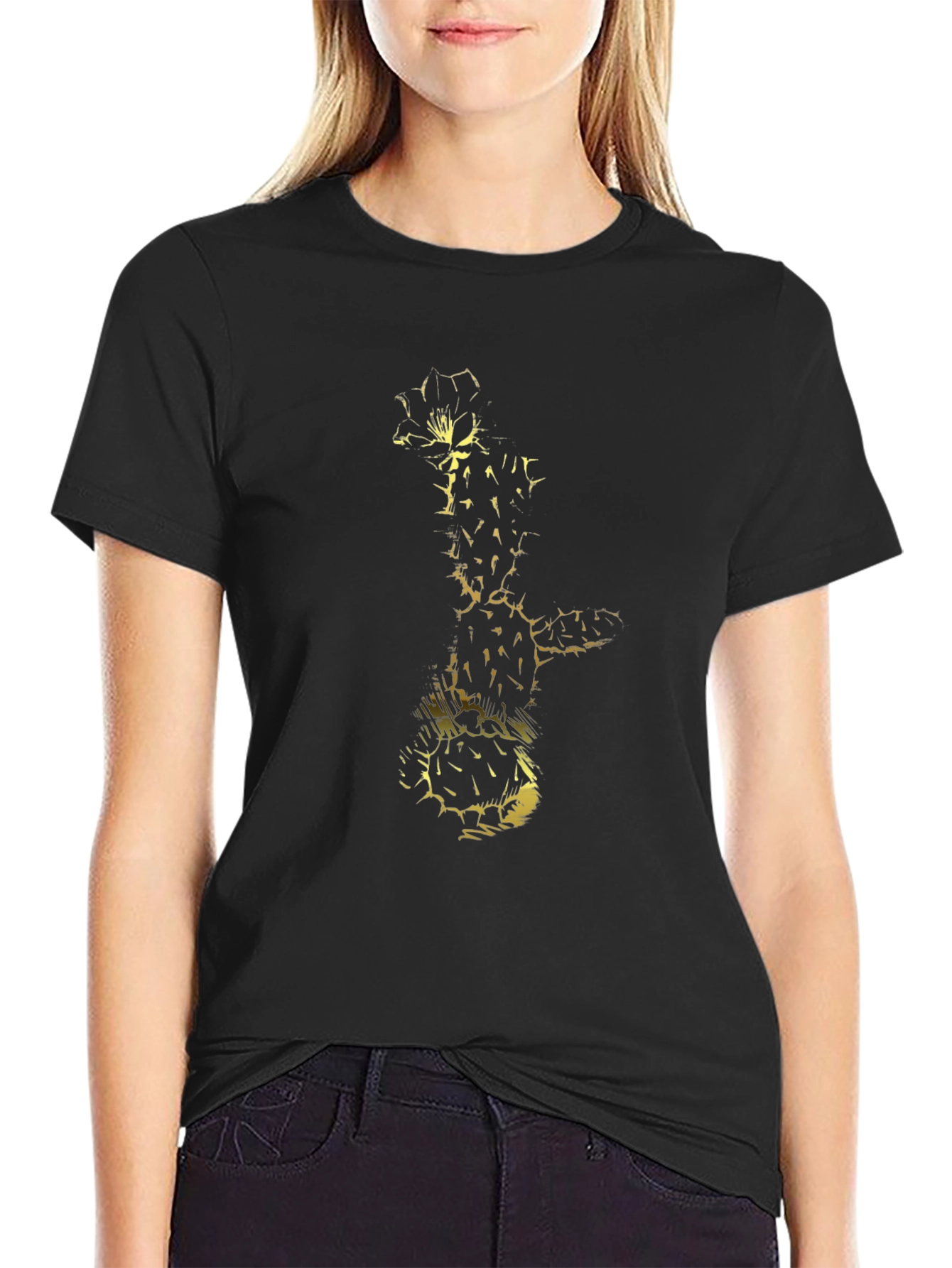 Golden Cactus Black T-Shirt - Desert Style