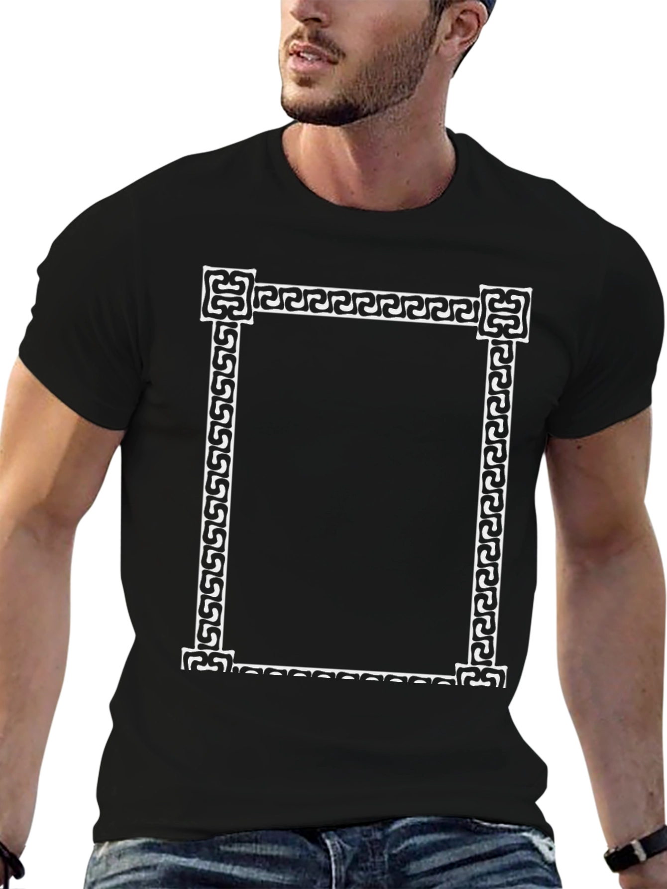 Greek Key Border Black T-Shirt