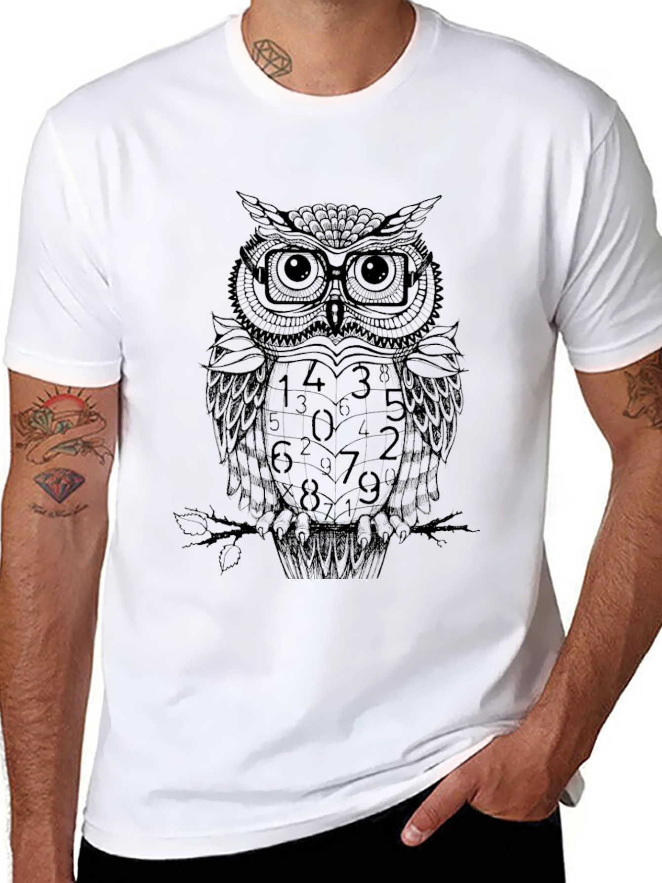Numerology Owl Graphic Print Black T-Shirt