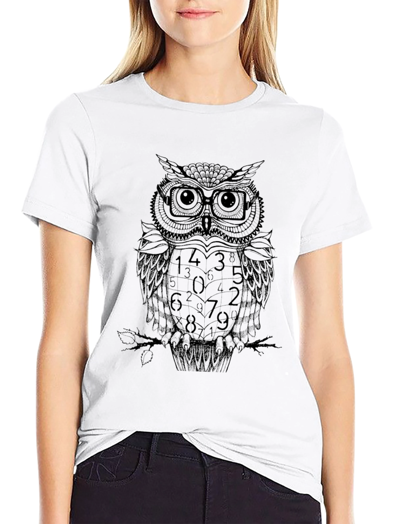 Numerology Owl Graphic Print Black T-Shirt
