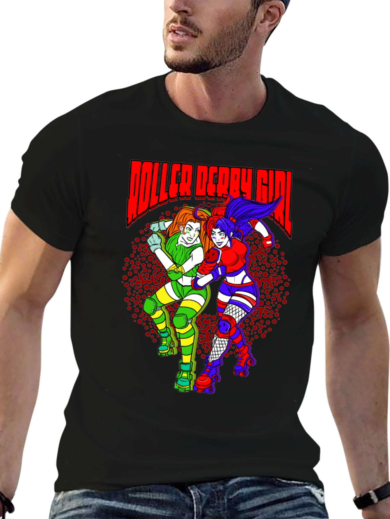 Roller Derby Girl T-Shirt - Black Cotton Graphic Tee