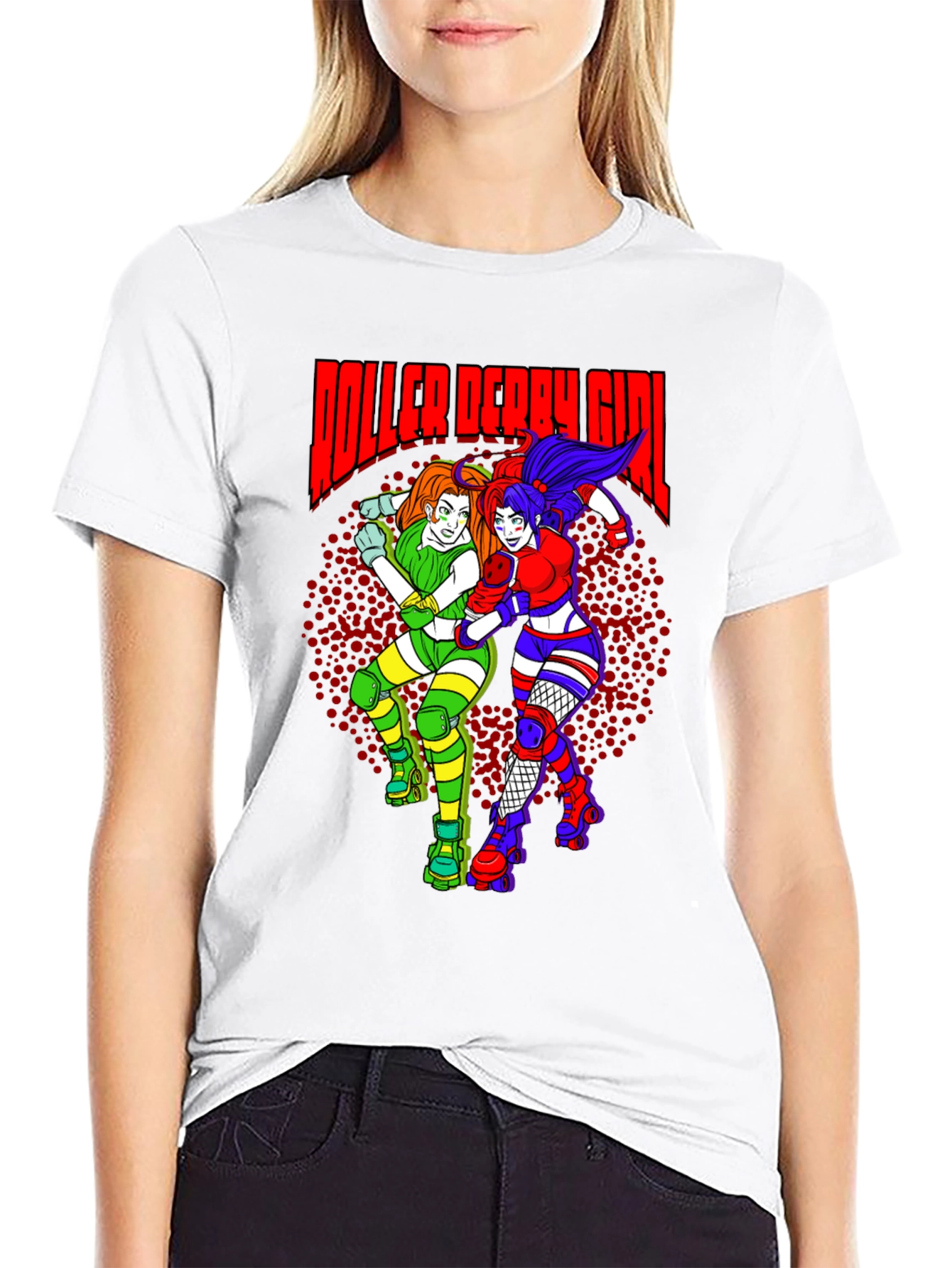 Roller Derby Girl T-Shirt - Black Cotton Graphic Tee
