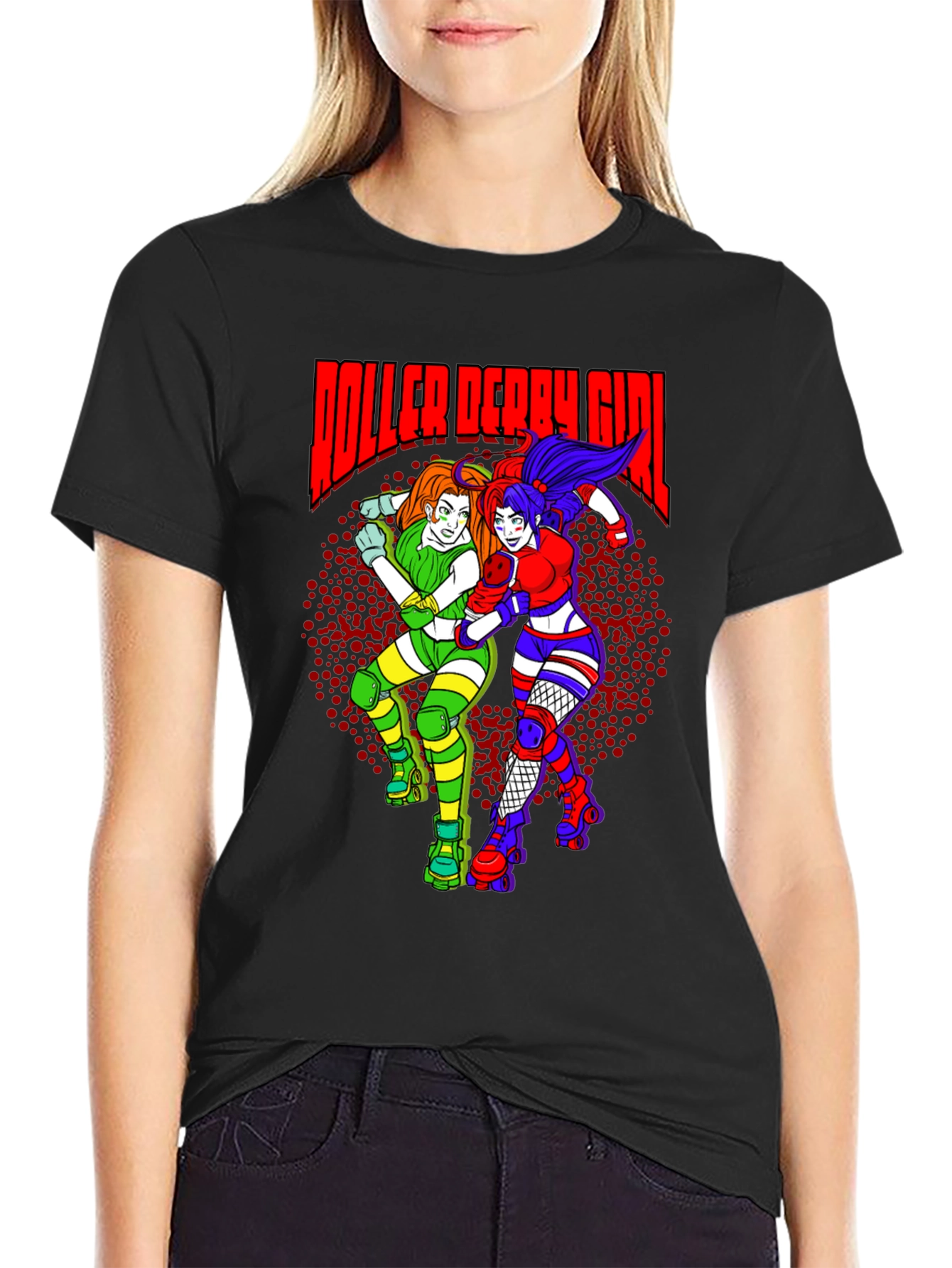 Roller Derby Girl T-Shirt - Black Cotton Graphic Tee