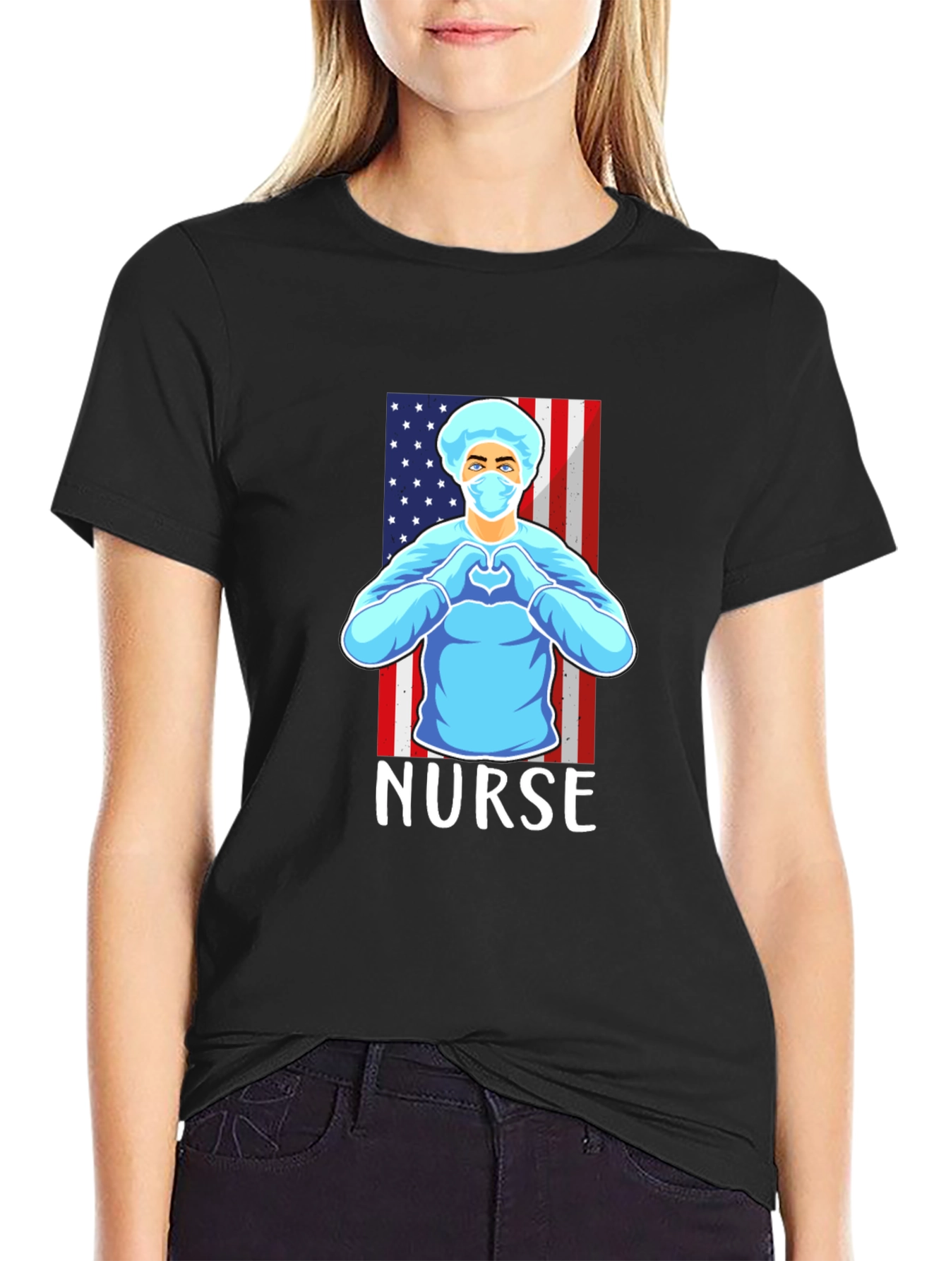 Nurse American Flag Graphic T-Shirt