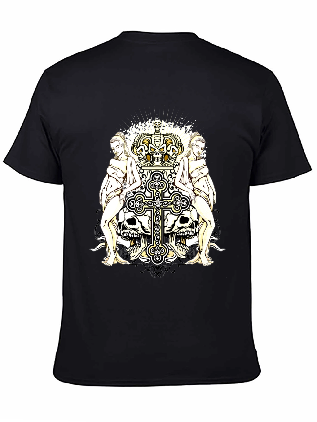 Gothic Crown & Cross Skull Graphic T-Shirt