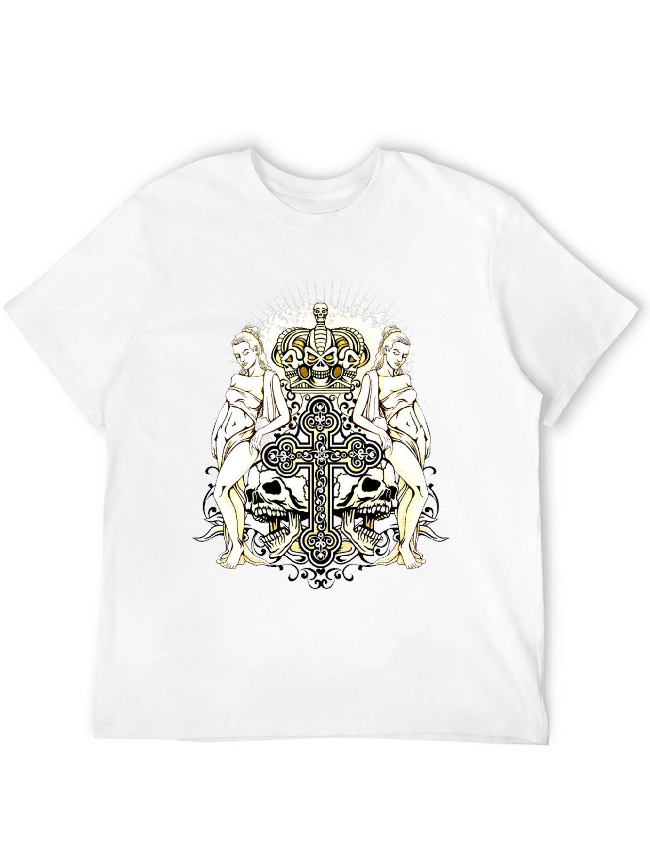 Gothic Crown & Cross Skull Graphic T-Shirt
