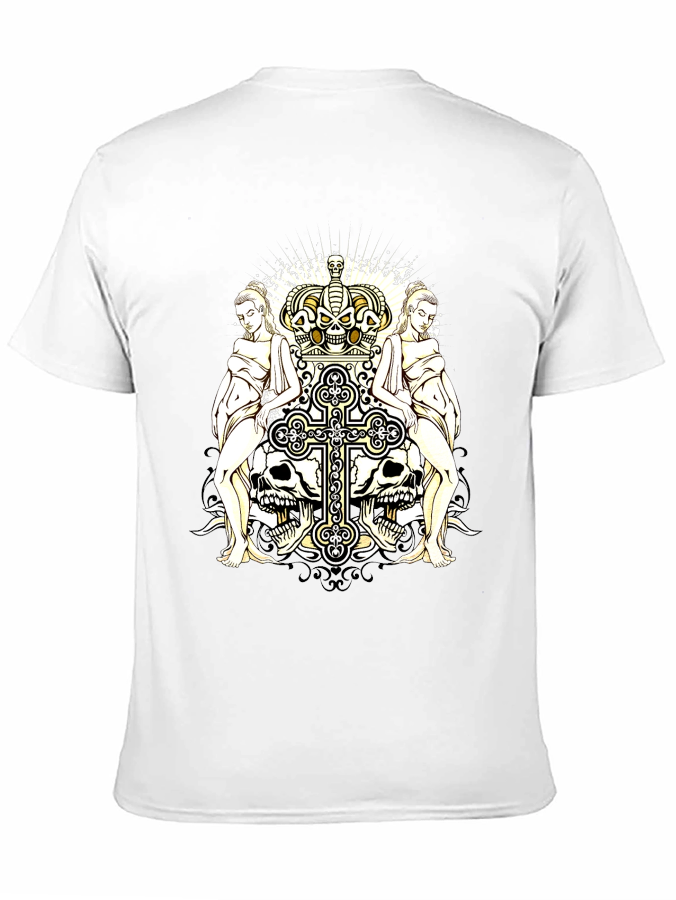 Gothic Crown & Cross Skull Graphic T-Shirt