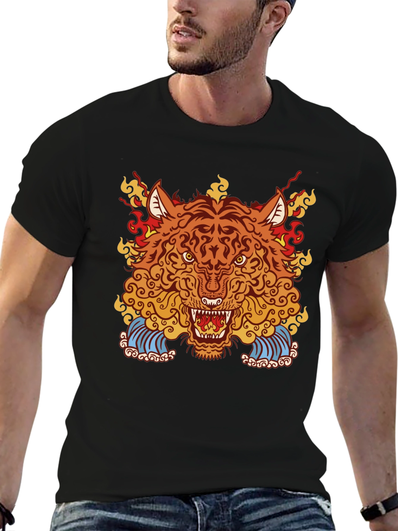Fiery Tiger Graphic Black Tee