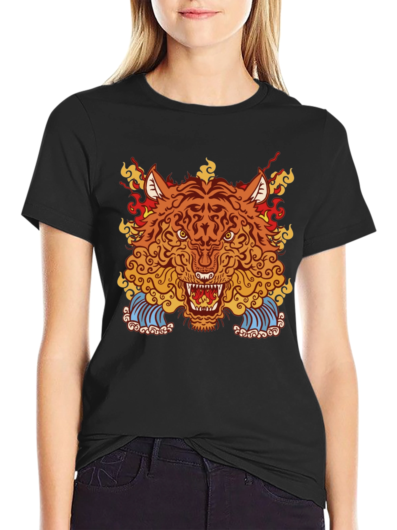 Fiery Tiger Graphic Black Tee