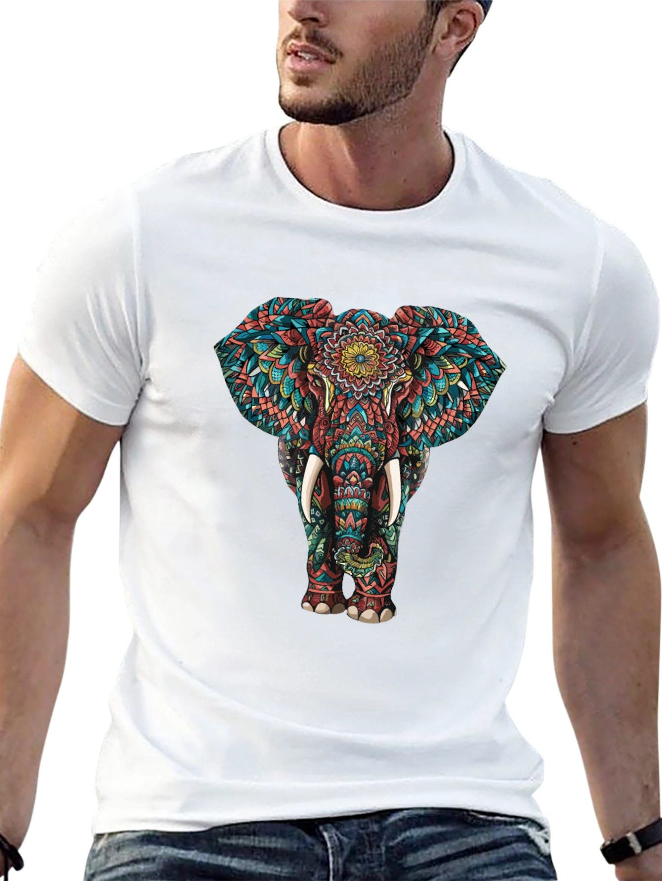 Elephant Mandala Graphic Tee - Black Cotton T-Shirt