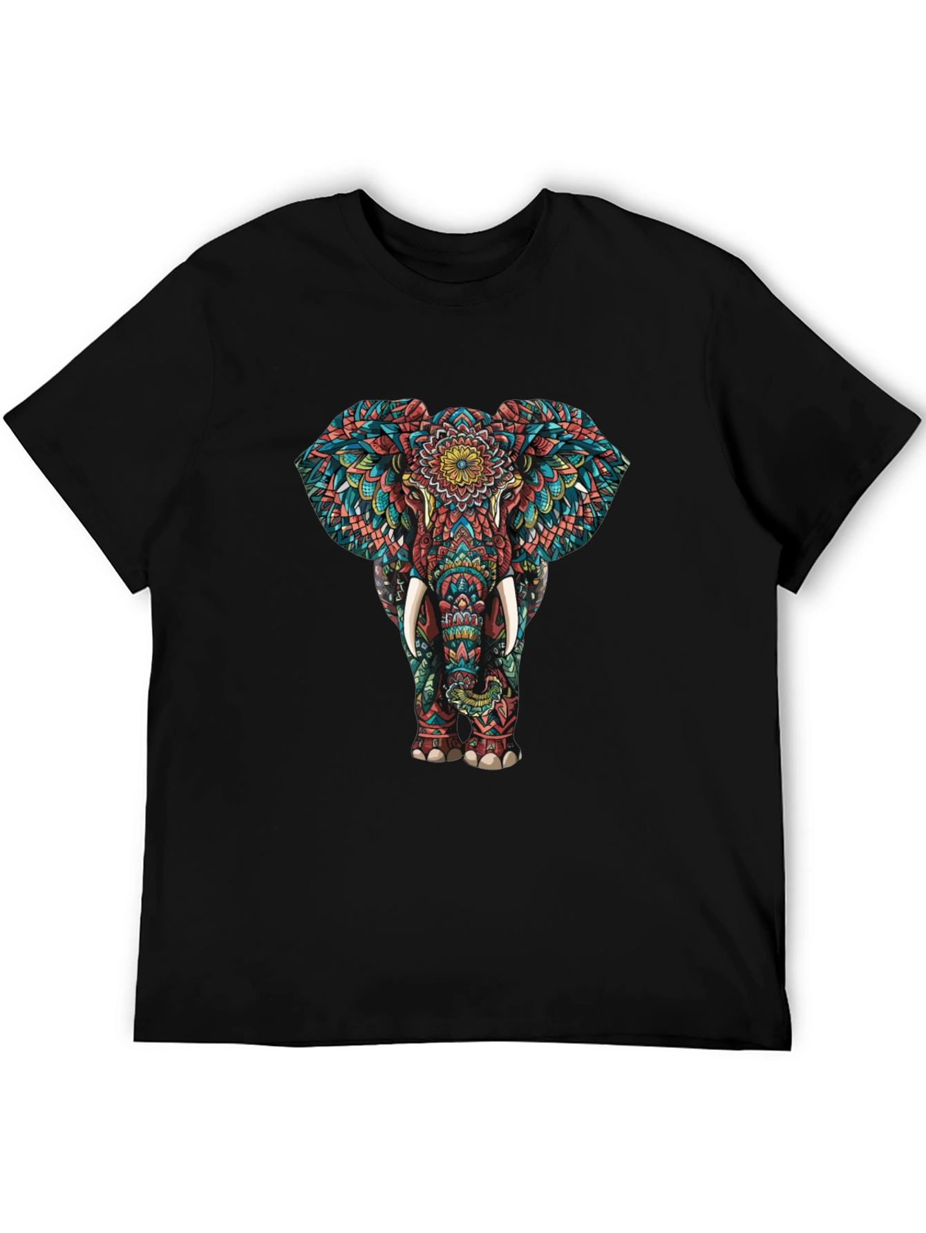 Elephant Mandala Graphic Tee - Black Cotton T-Shirt