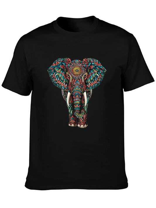 Elephant Mandala Graphic Tee - Black Cotton T-Shirt