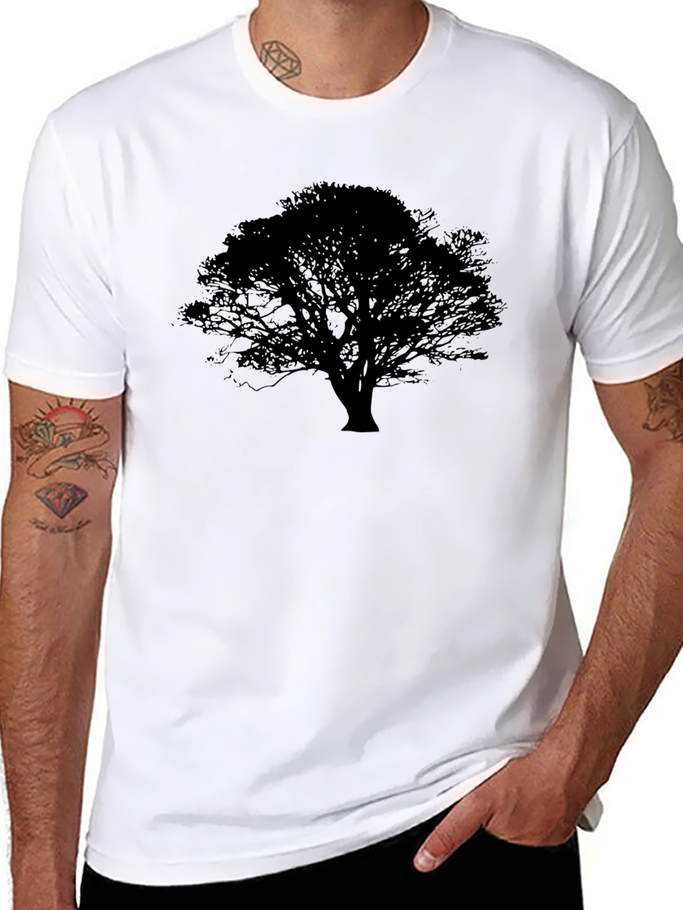 Tree Silhouette Graphic Black Tee - Nature Inspired