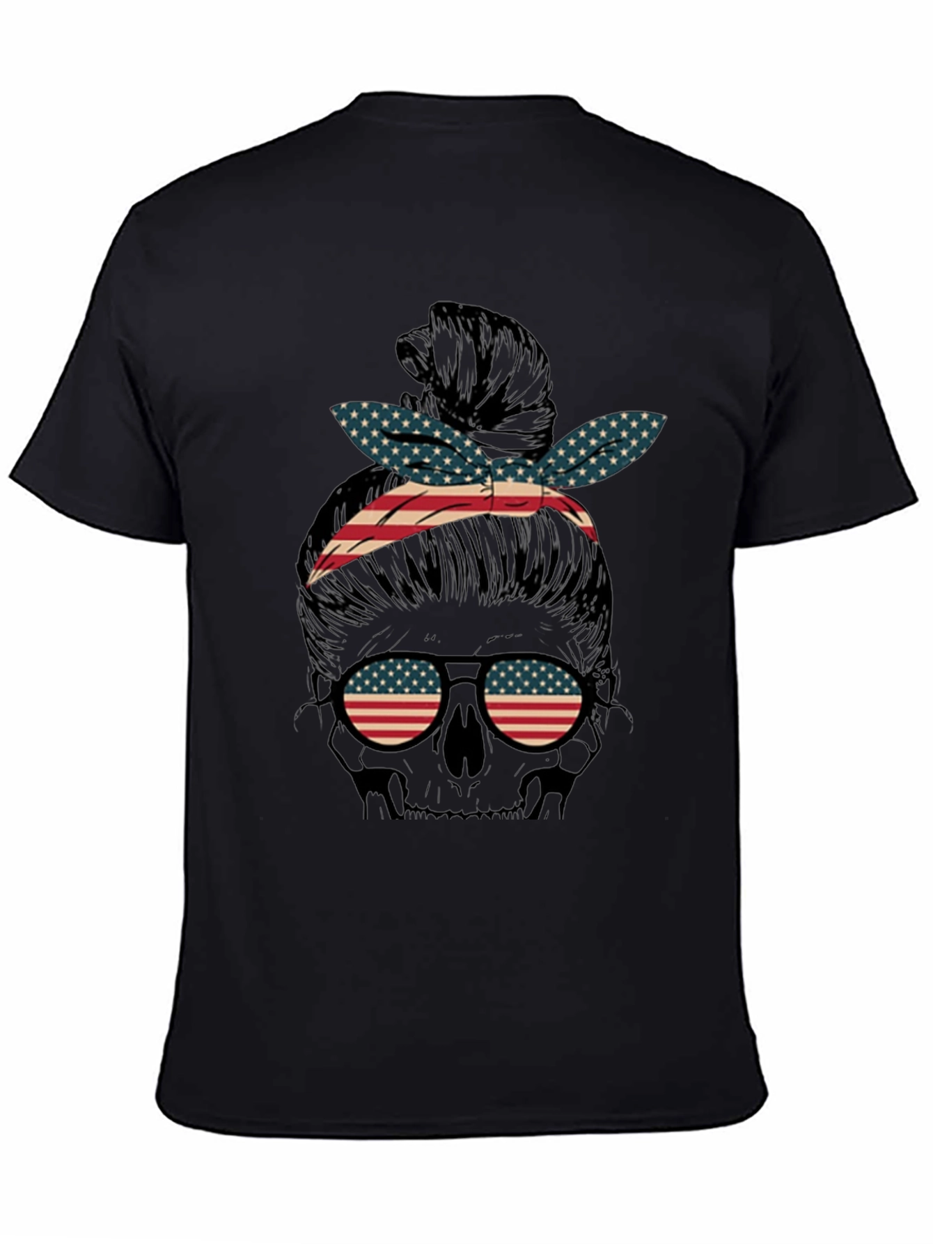 American Flag Skull Messy Bun Graphic Tee