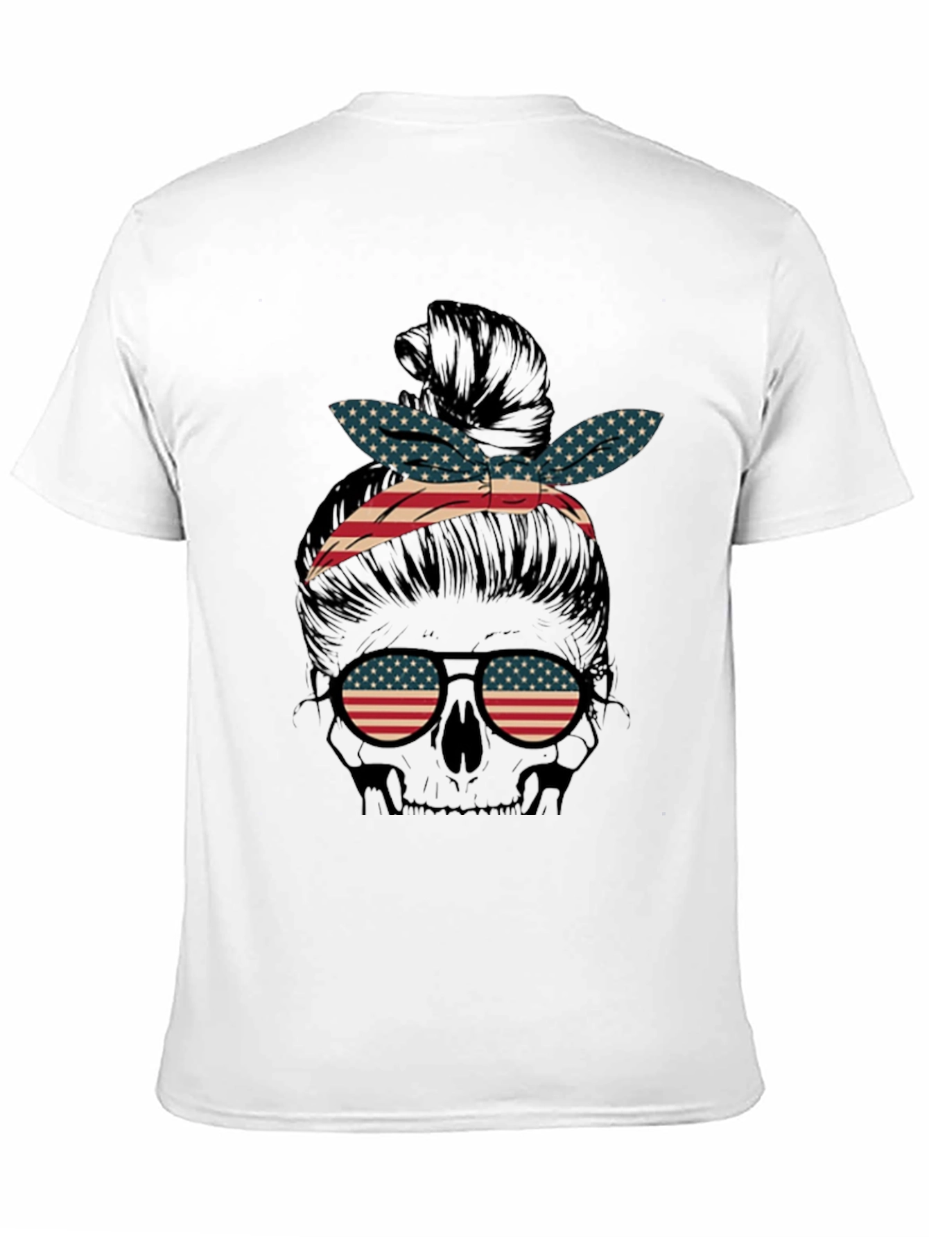 American Flag Skull Messy Bun Graphic Tee