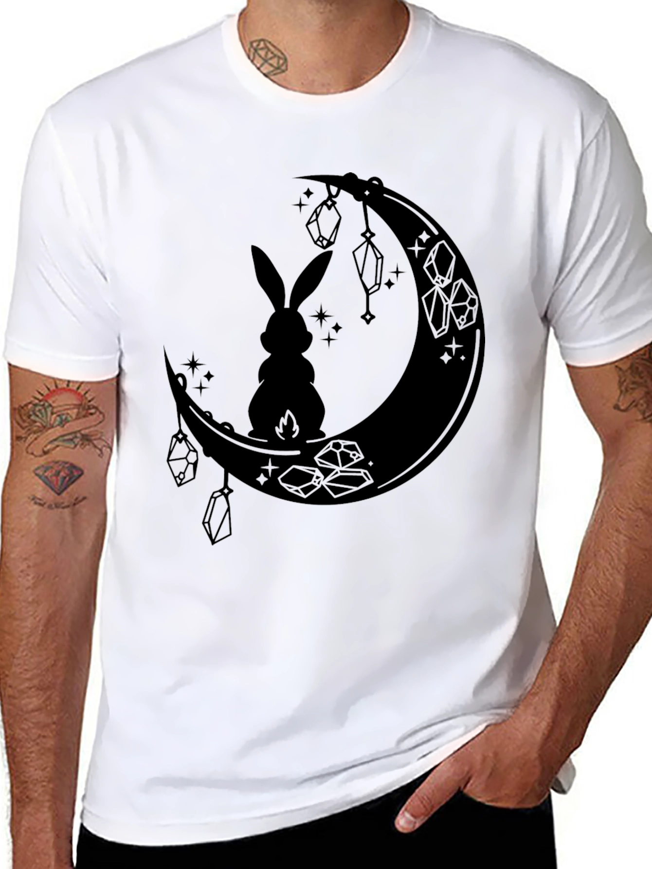 Moonlit Hare Graphic Tee - Stylish Black T-Shirt
