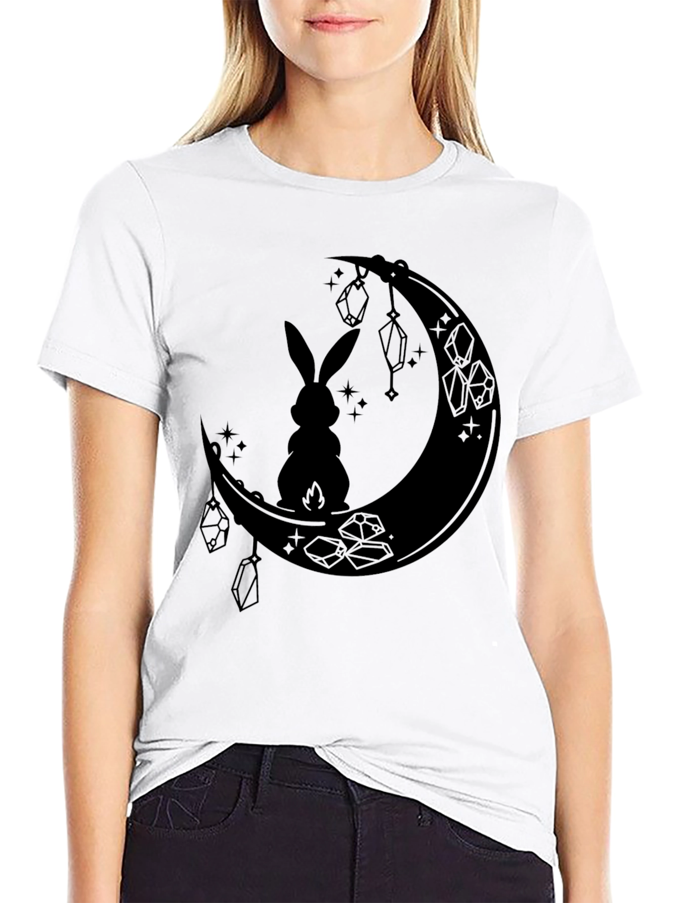 Moonlit Hare Graphic Tee - Stylish Black T-Shirt